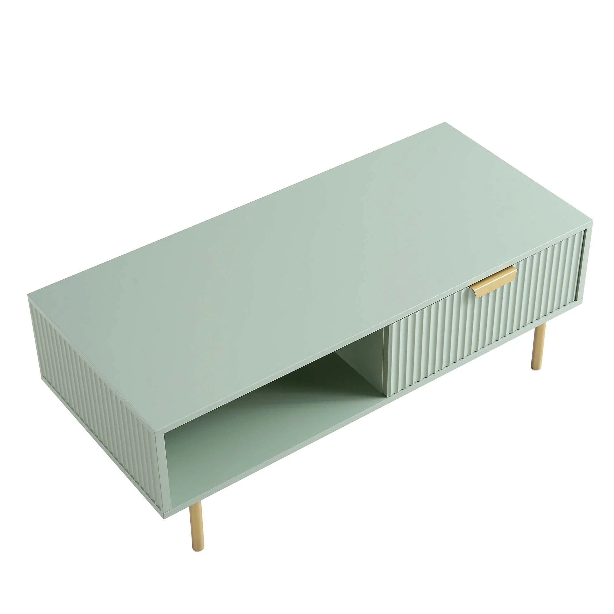 Richmond Ridged Coffee Table with Drawer, Matte Sage Green - Image 8