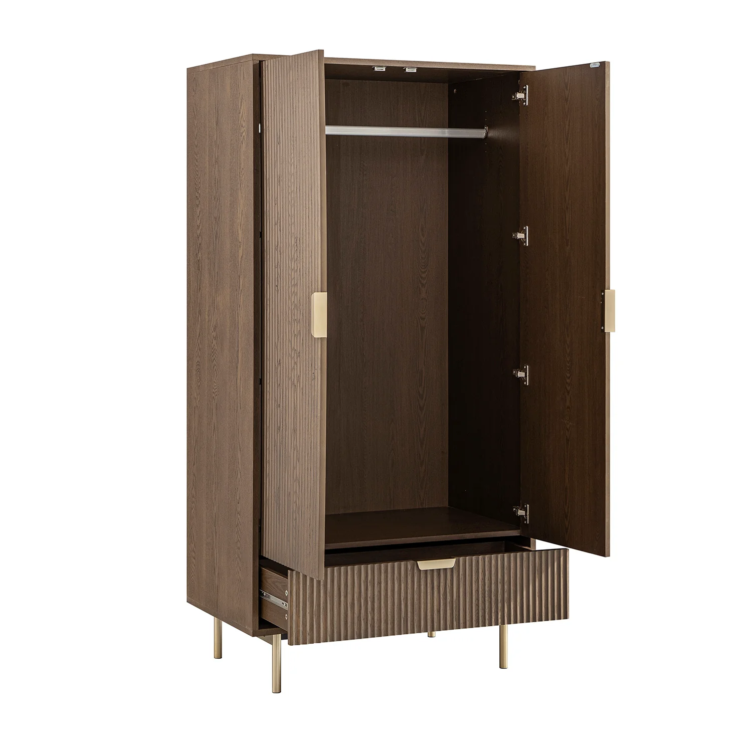 Richmond Ridged Double Wardrobe with Drawer, Dark Ash - Image 11