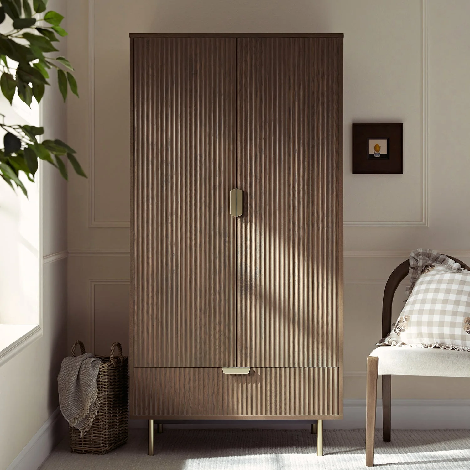 Richmond Ridged Double Wardrobe with Drawer, Dark Ash - Image 2