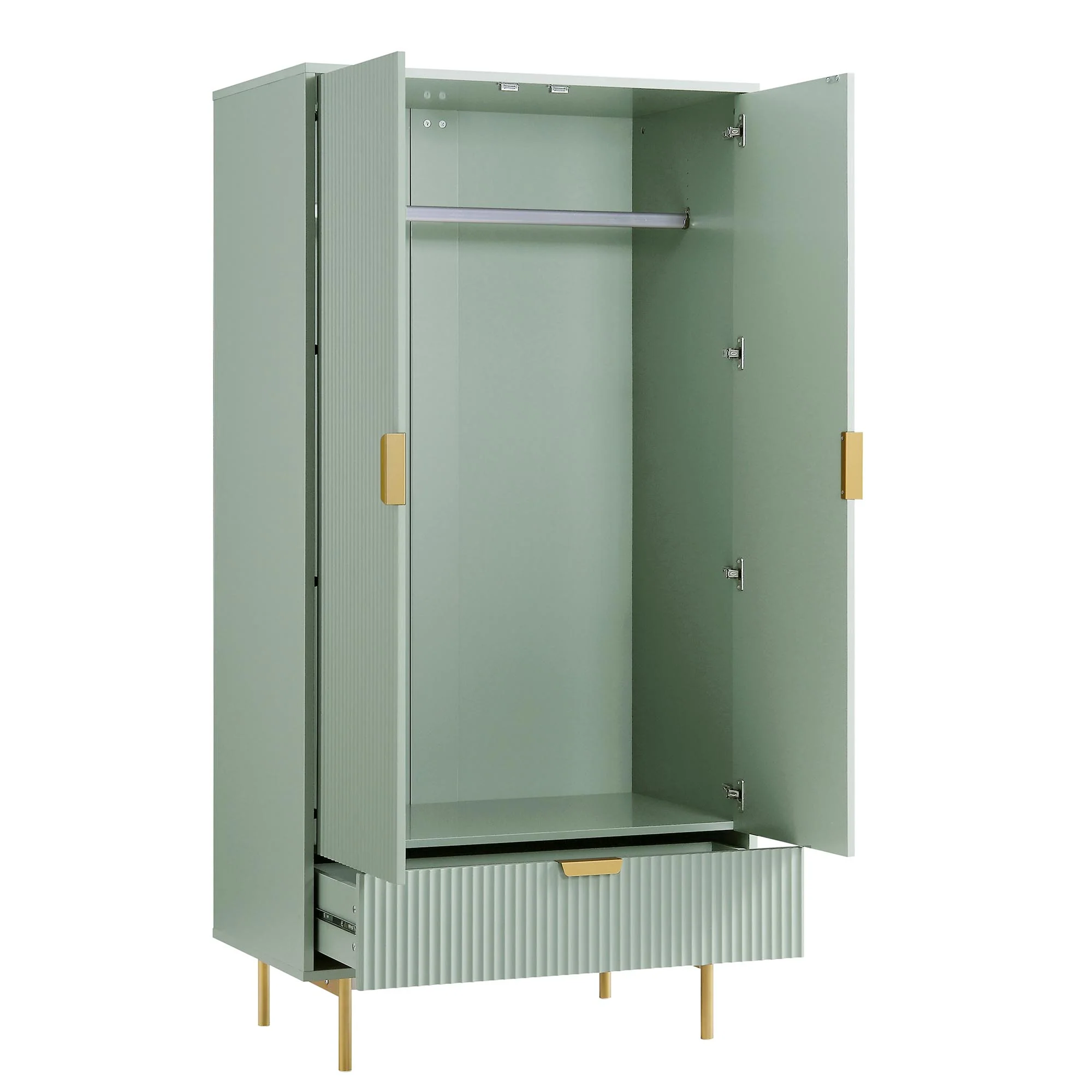 Richmond Ridged Double Wardrobe with Drawer, Matte Sage Green - Image 7