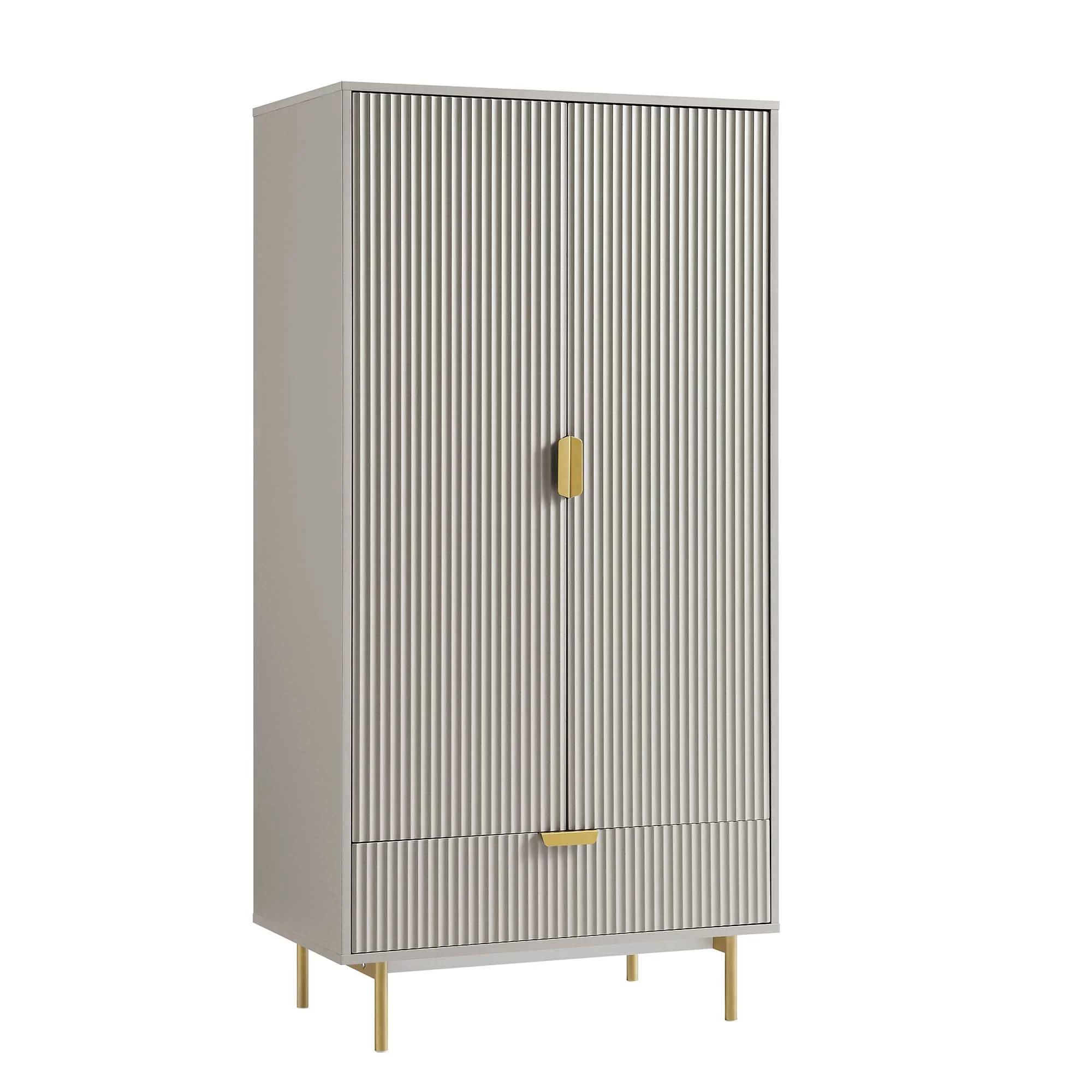 Richmond Ridged Double Wardrobe with Drawer, Matte Taupe - Image 5