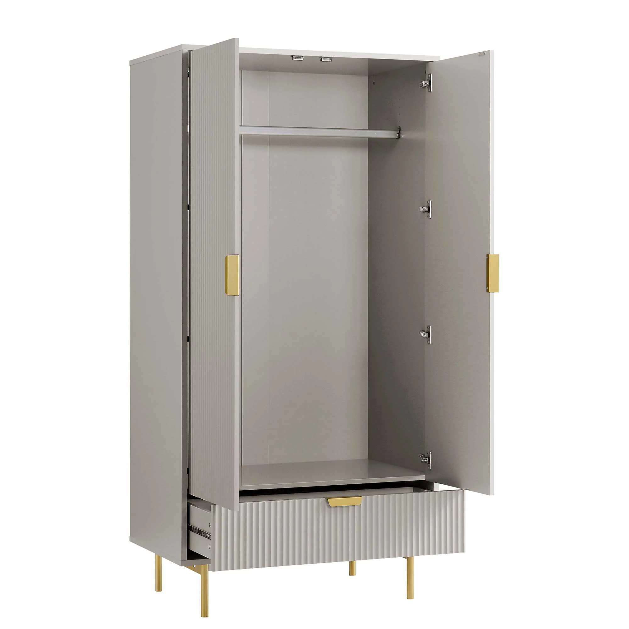Richmond Ridged Double Wardrobe with Drawer, Matte Taupe - Image 7