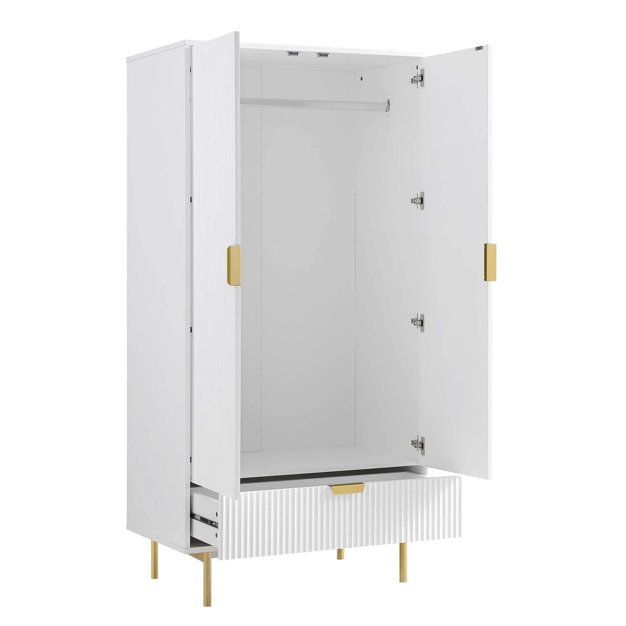 Richmond Ridged Double Wardrobe with Drawer, Matte White - Image 7