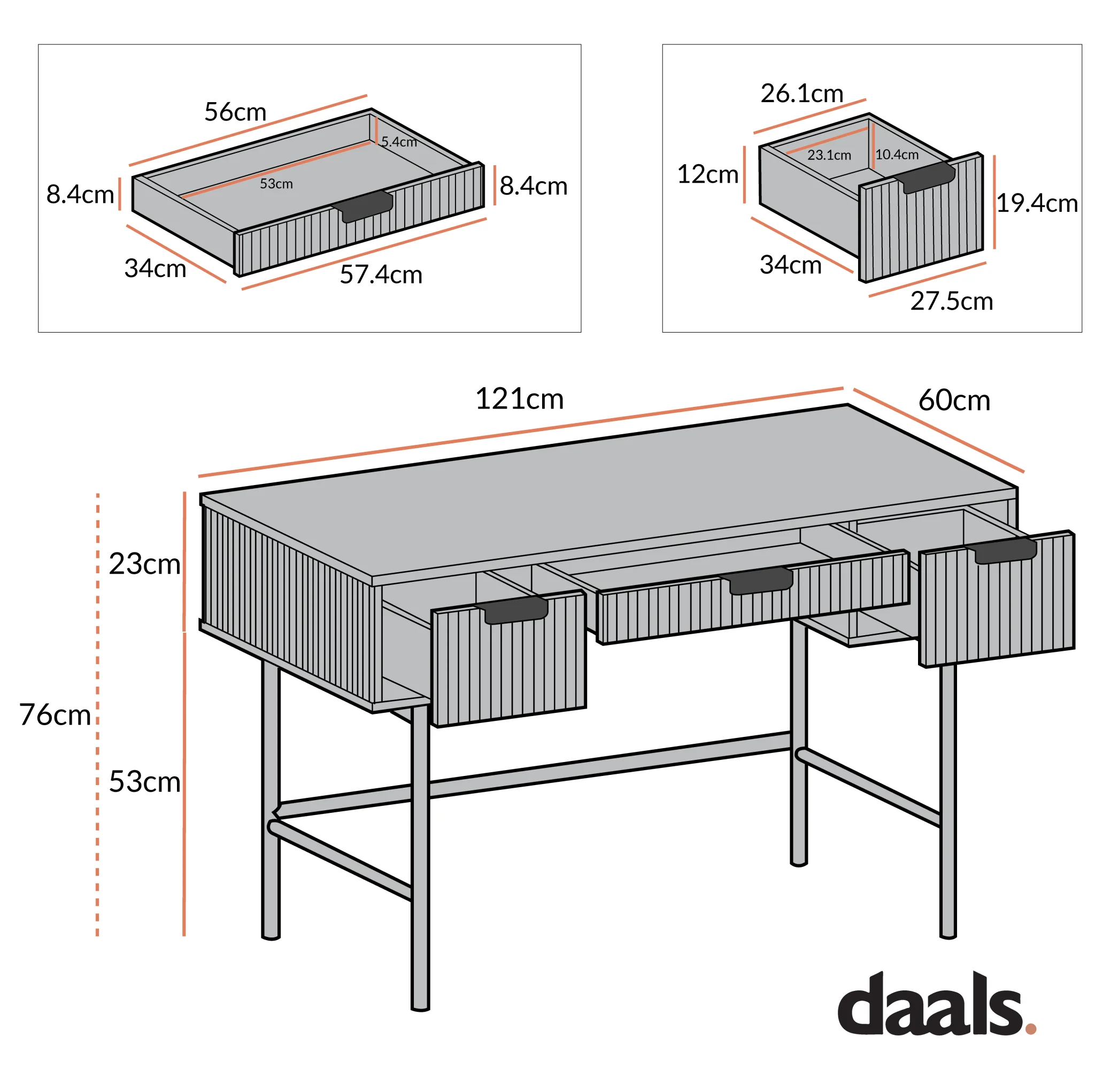 Richmond Ridged Dressing Table, Dark Ash - Image 9