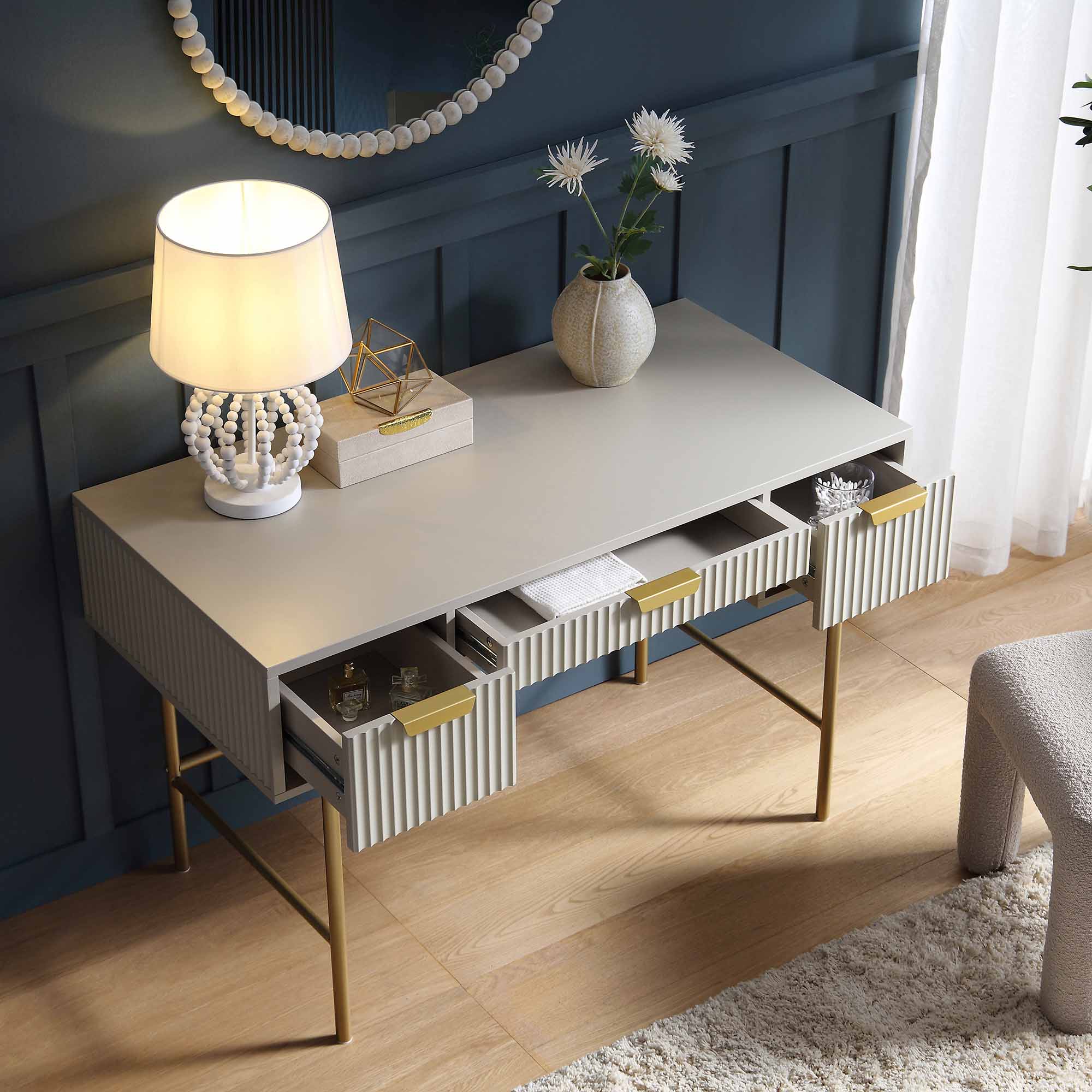 Richmond Ridged Dressing Table, Matte Taupe - Image 3