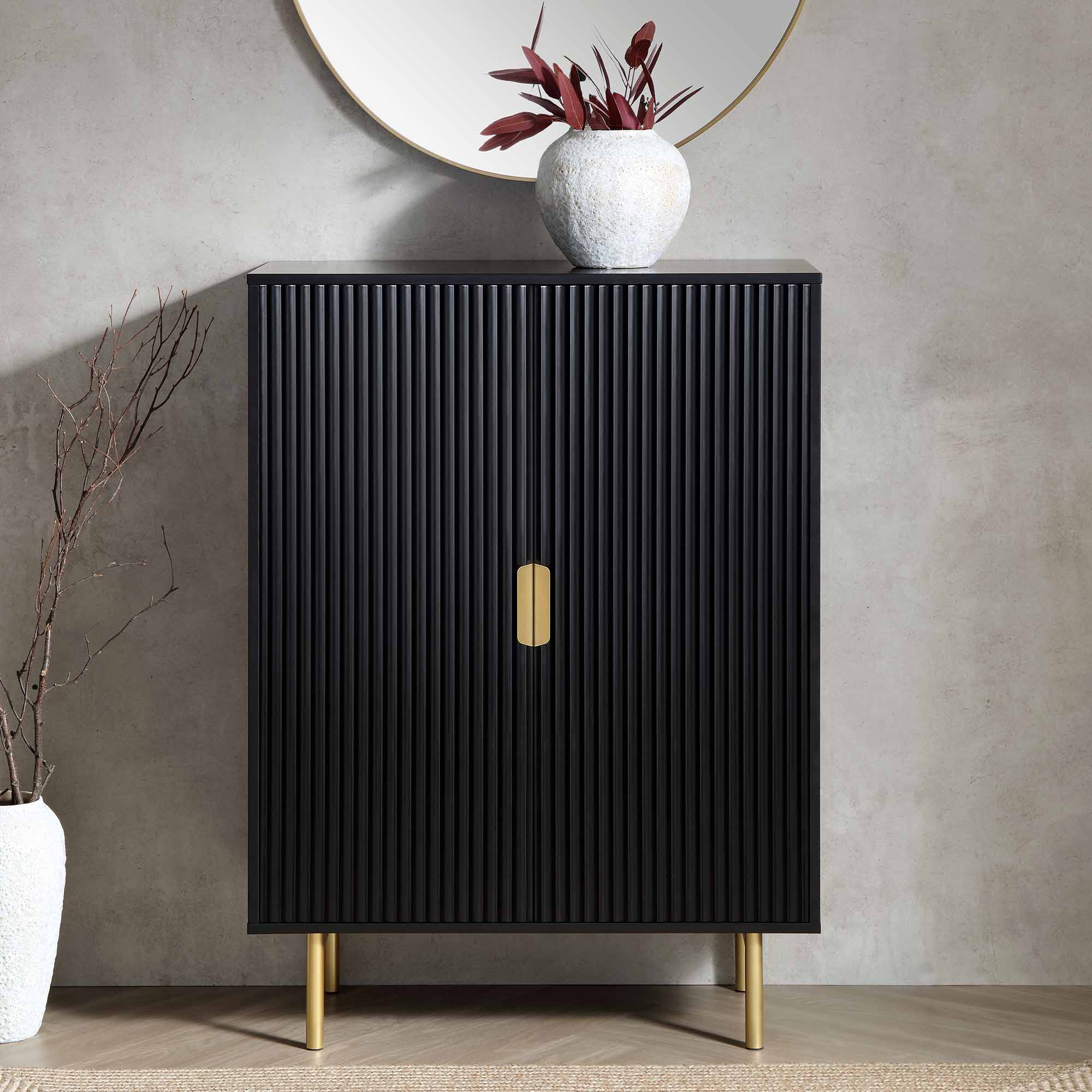 Richmond Ridged Highboard Storage Cabinet, Matte Black - Image 2