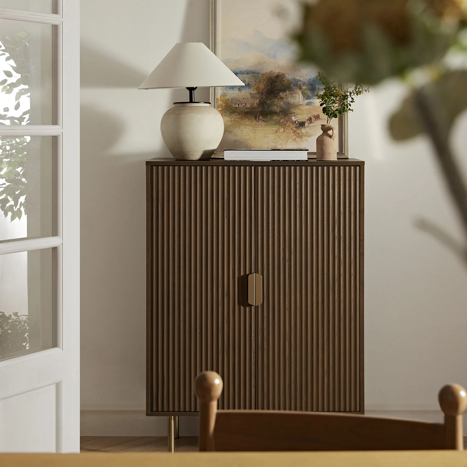 Richmond Ridged Highboard Storage Cabinet, Dark Ash - Image 2