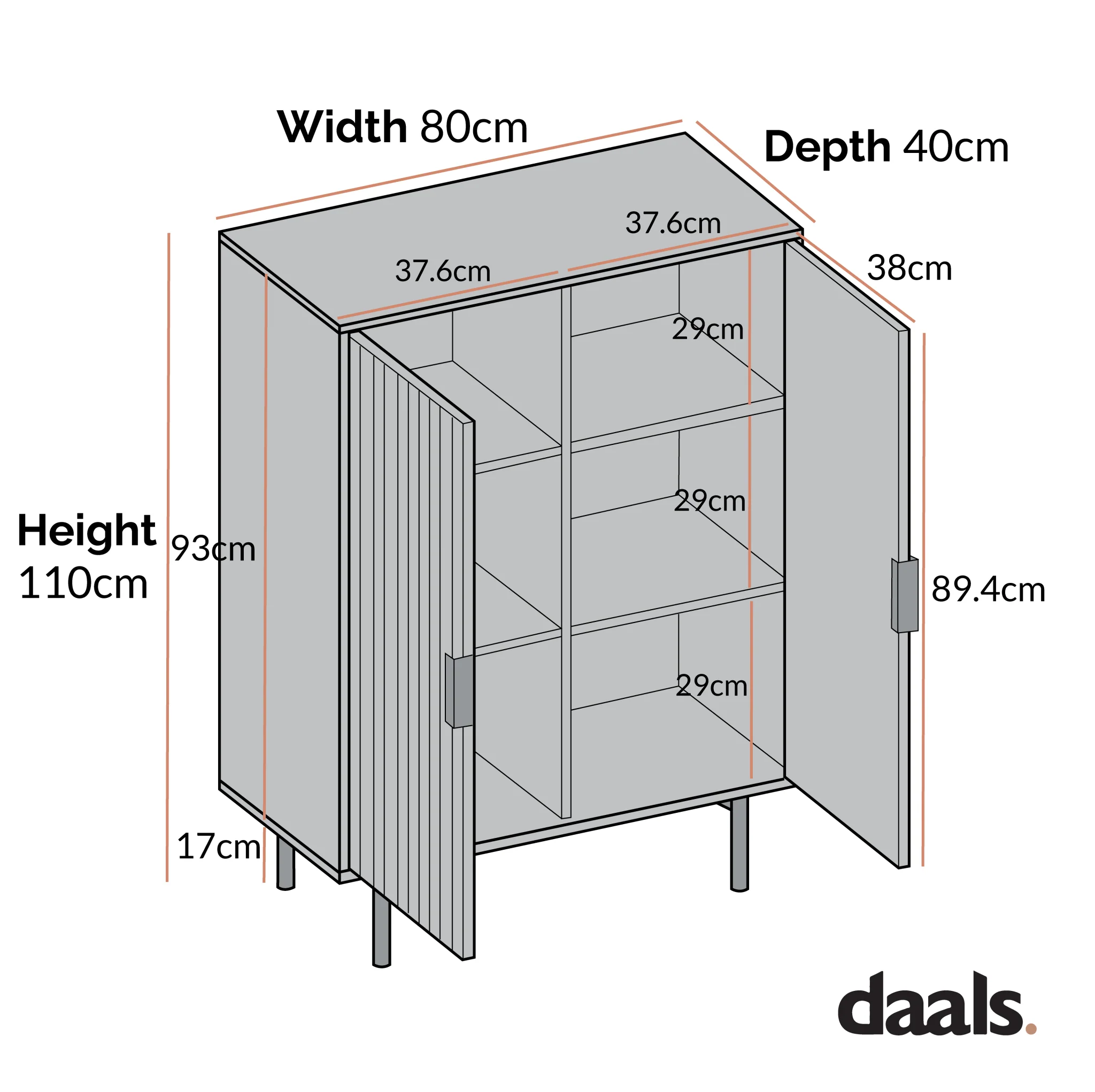 Richmond Ridged Highboard Storage Cabinet, Matte Black - Image 5