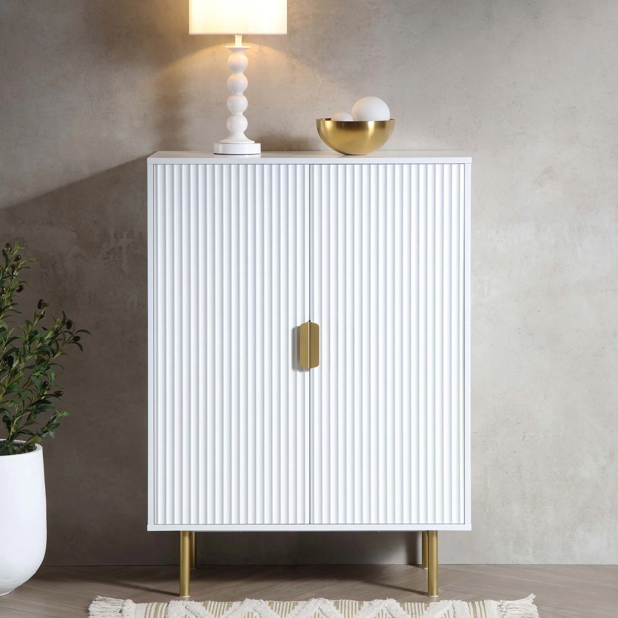 Richmond Ridged Highboard Storage Cabinet, Matte White - Image 2