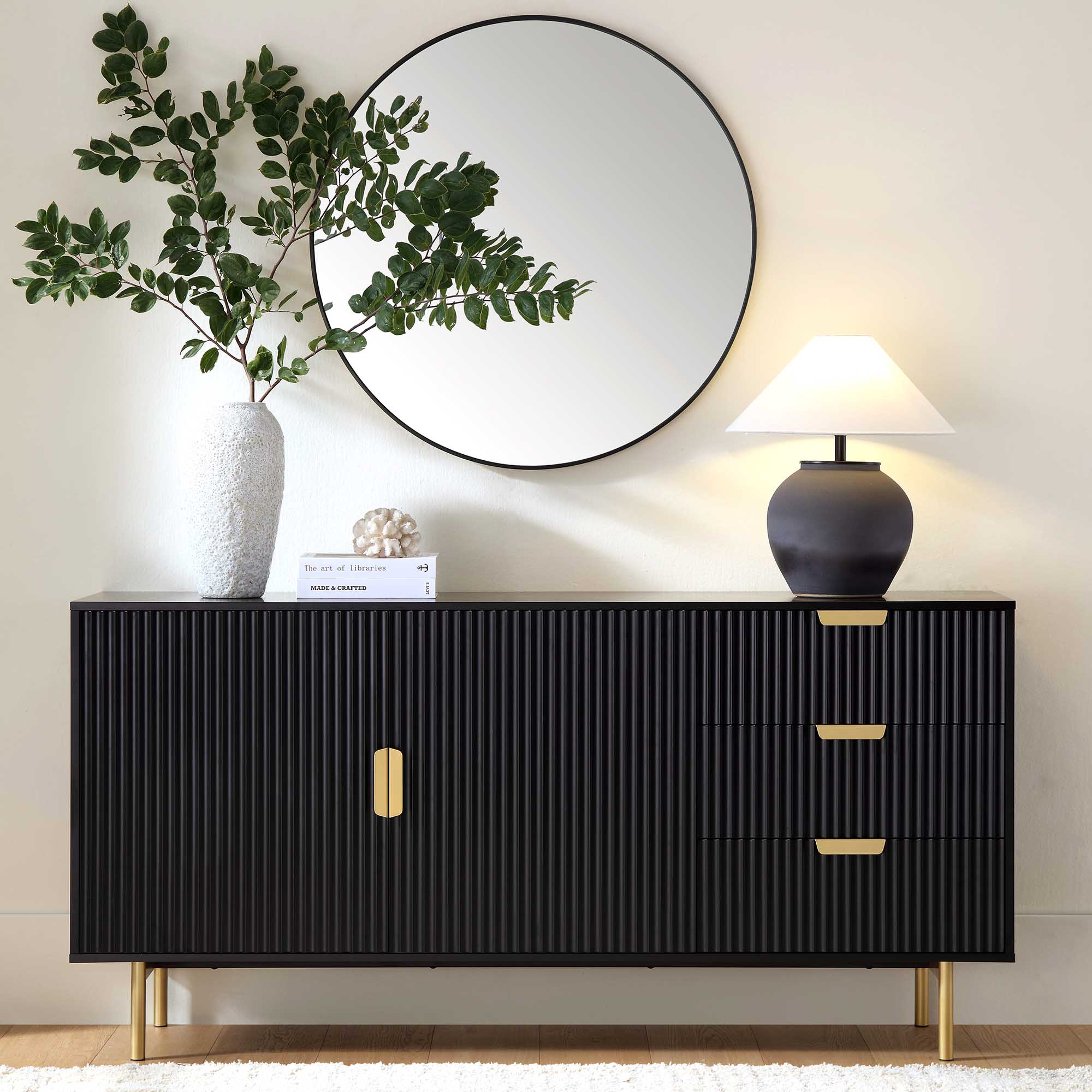 Richmond Ridged Large Sideboard, Matte Black - Image 2