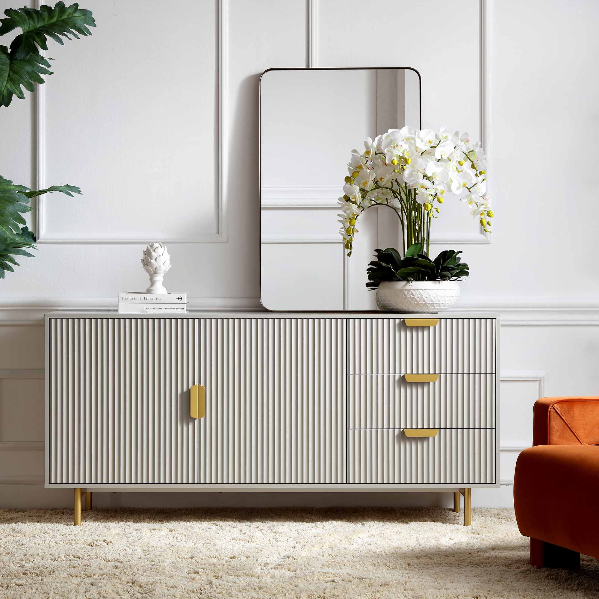 Richmond Ridged Large Sideboard, Matte Taupe - Image 2