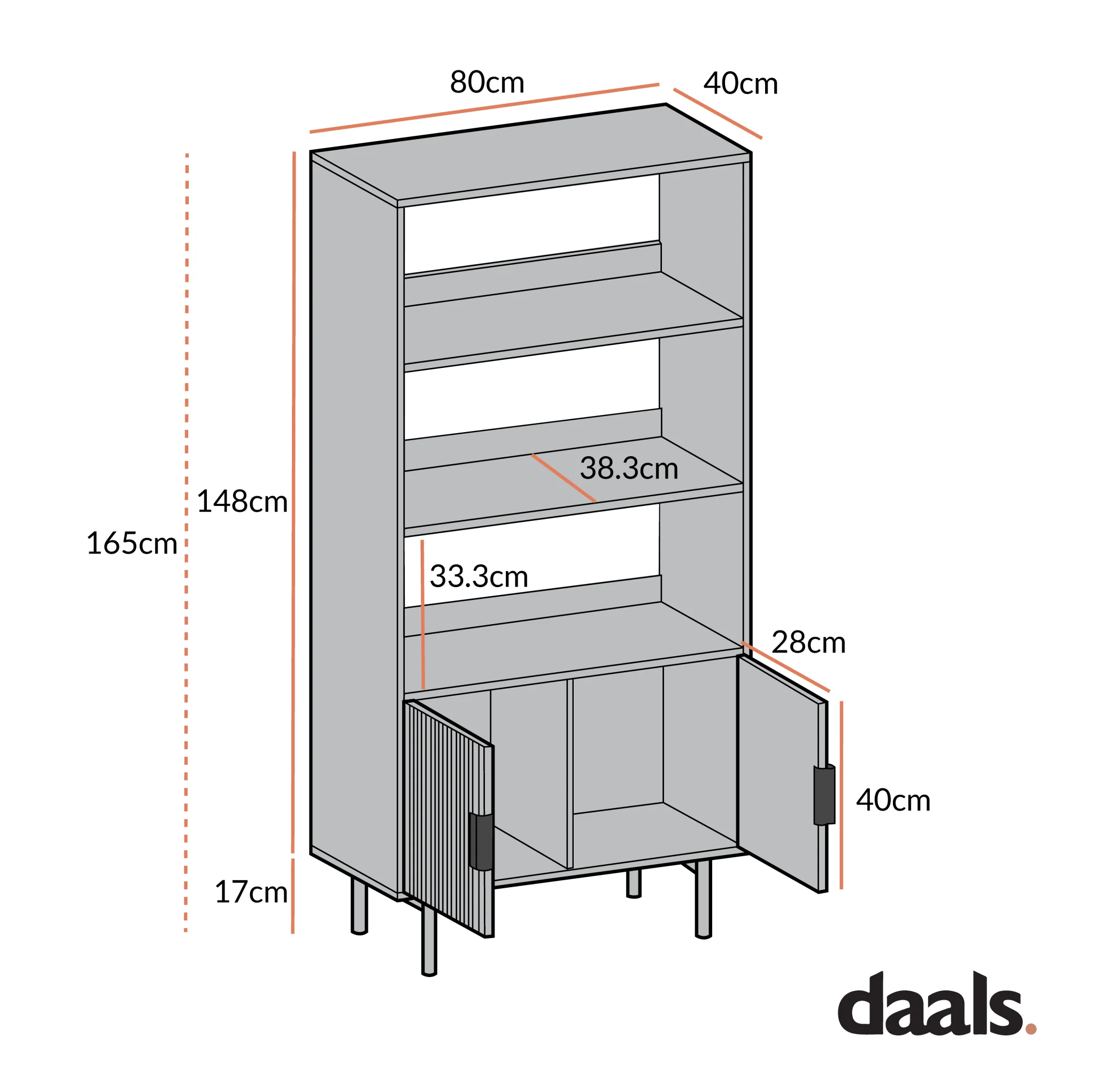 Richmond Ridged Tall Bookcase with Doors, Matte Black - Image 6