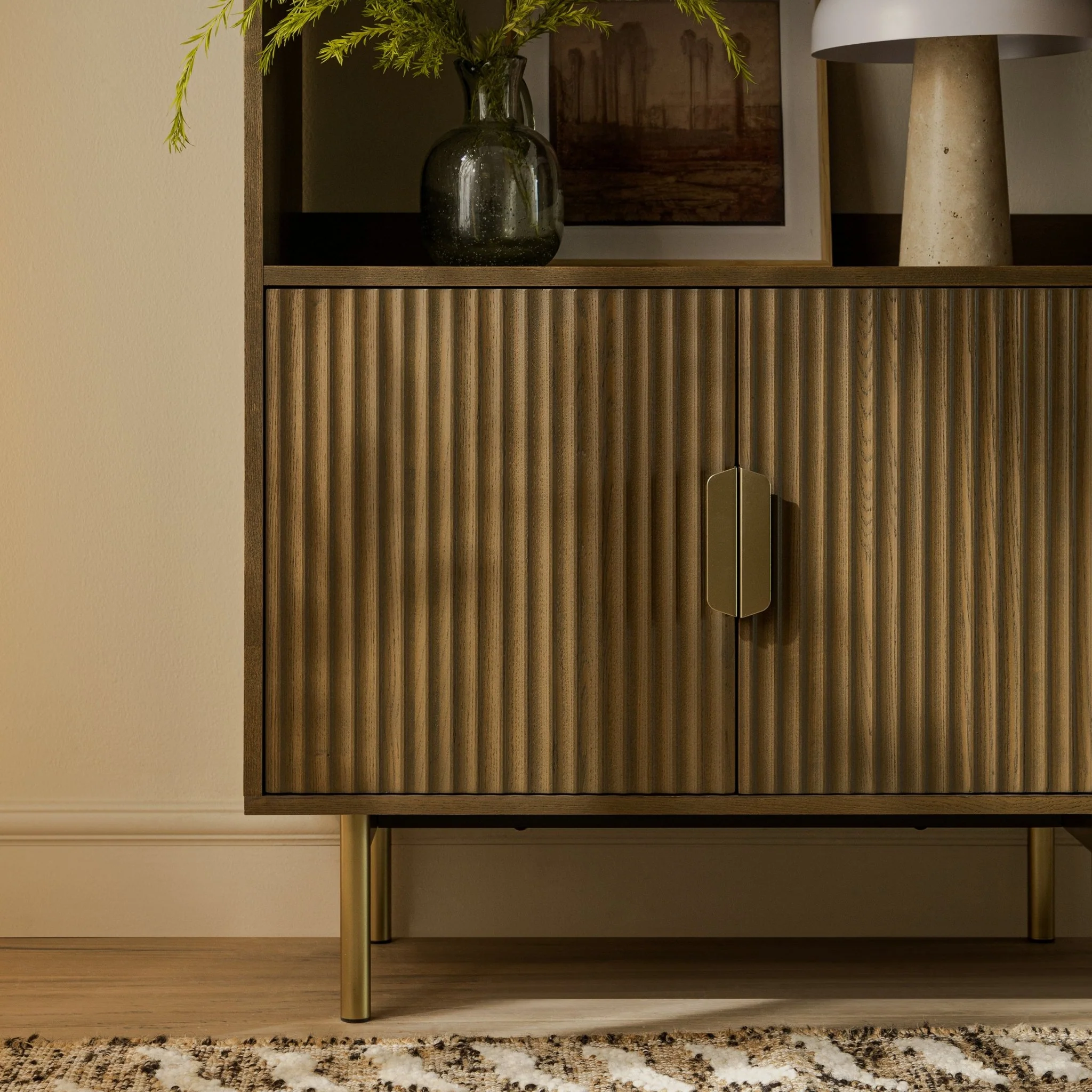 Richmond Ridged Tall Bookcase with Doors, Dark Ash - Image 4