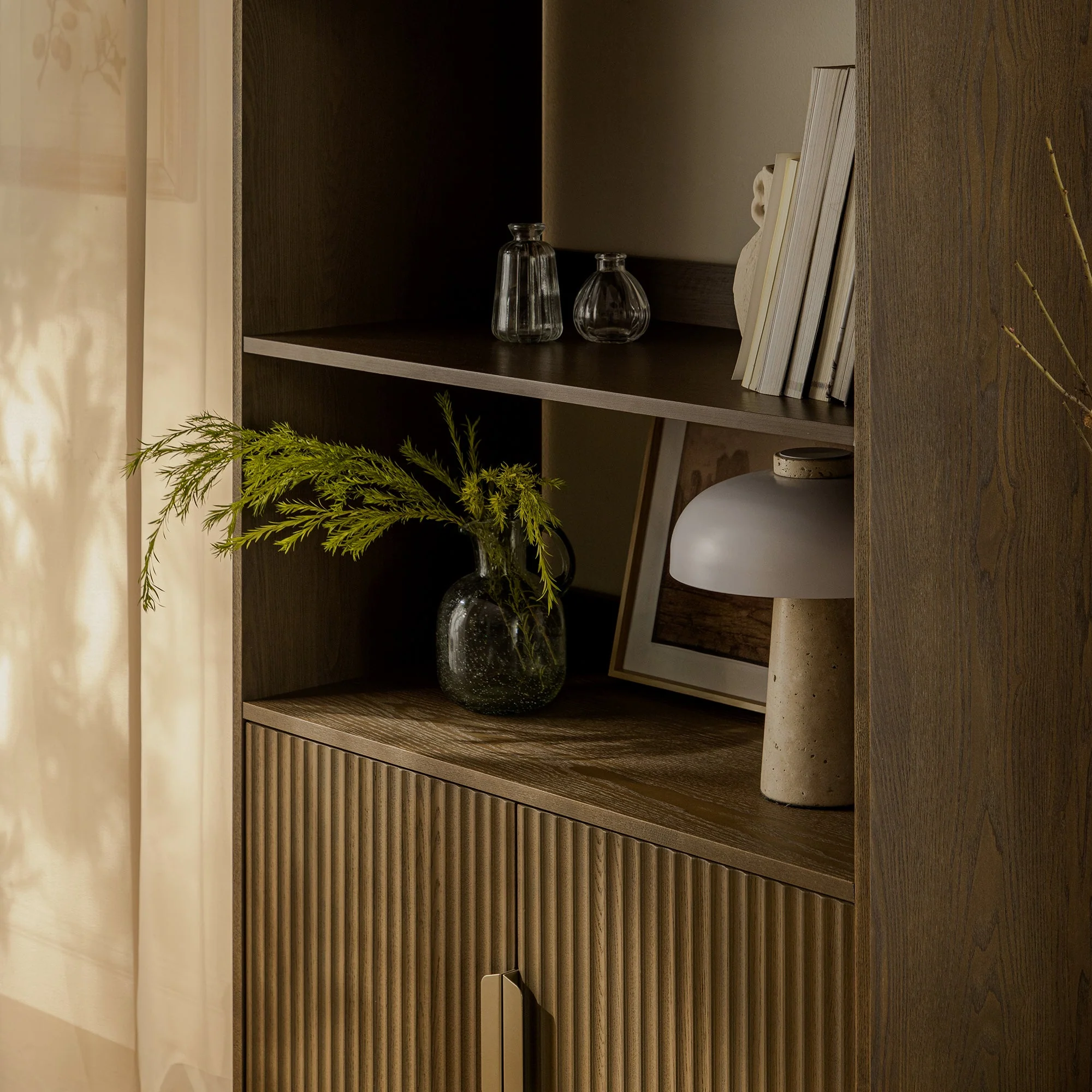 Richmond Ridged Tall Bookcase with Doors, Dark Ash - Image 5