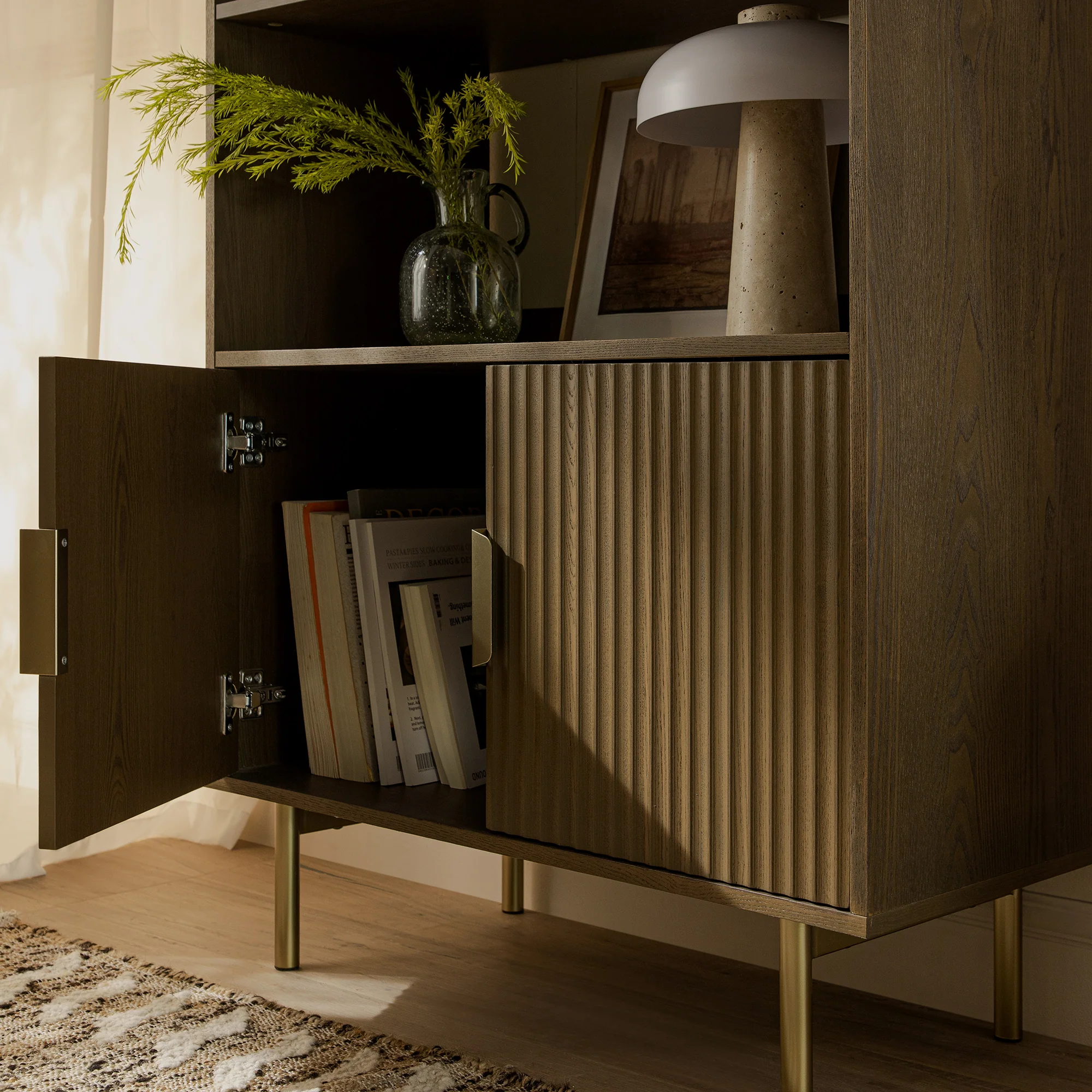 Richmond Ridged Tall Bookcase with Doors, Dark Ash - Image 6