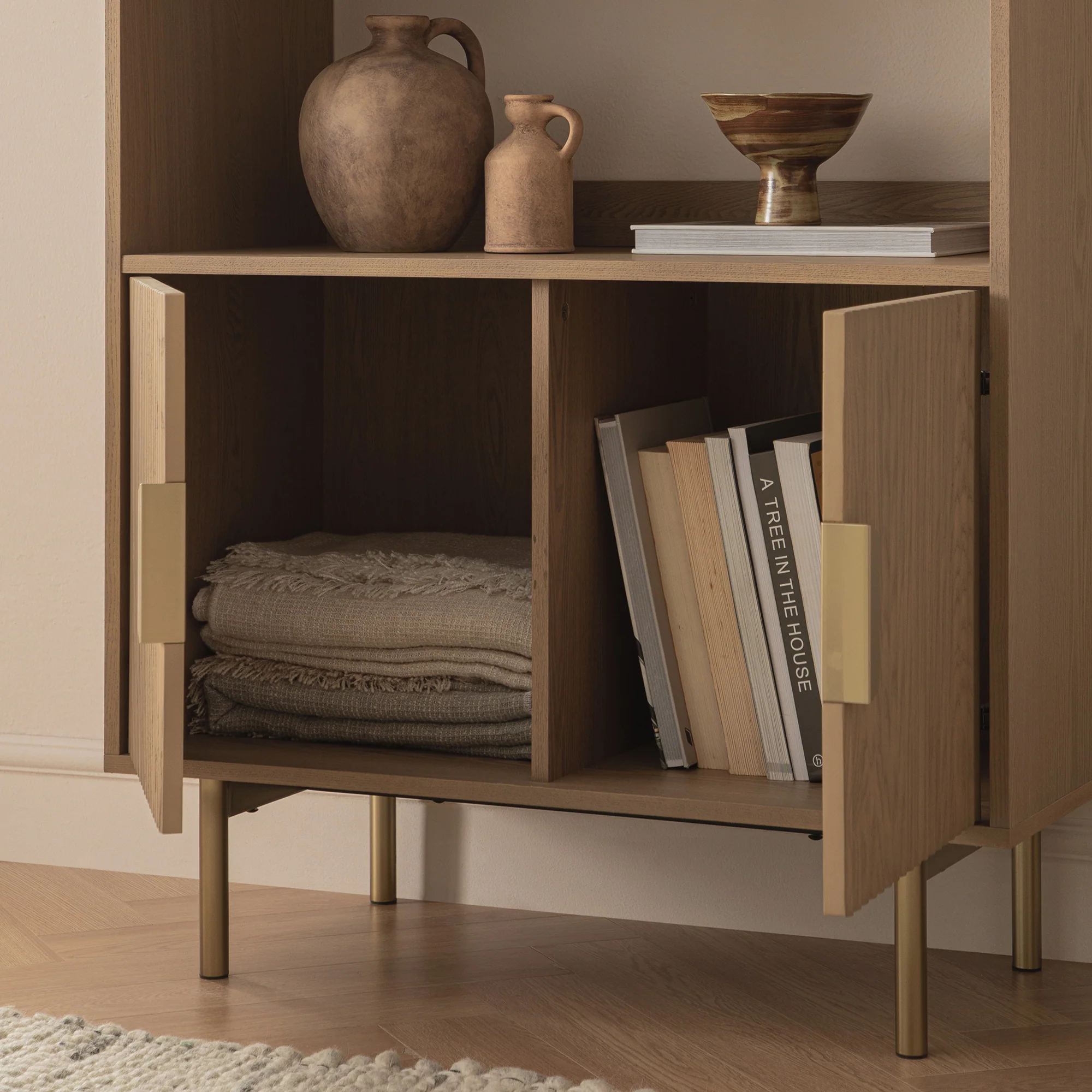 Richmond Ridged Tall Bookcase with Doors, Light Ash - Image 4