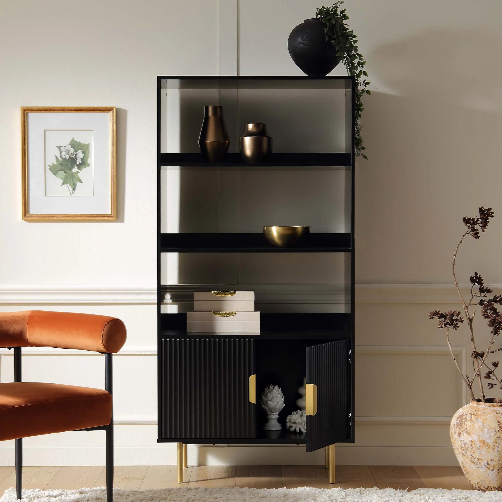 Richmond Ridged Tall Bookcase with Doors, Matte Black - Image 3