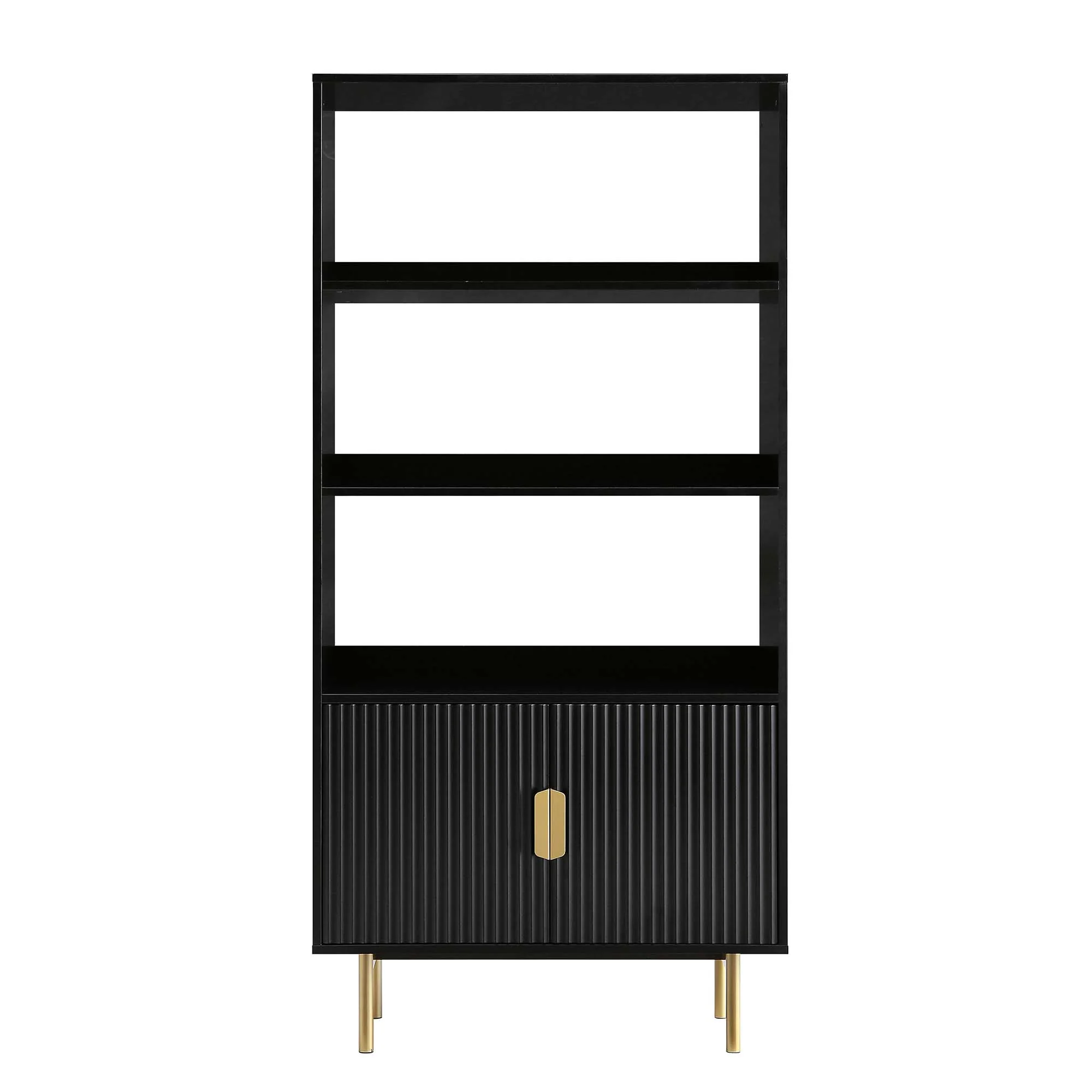 Richmond Ridged Tall Bookcase with Doors, Matte Black - Image 4