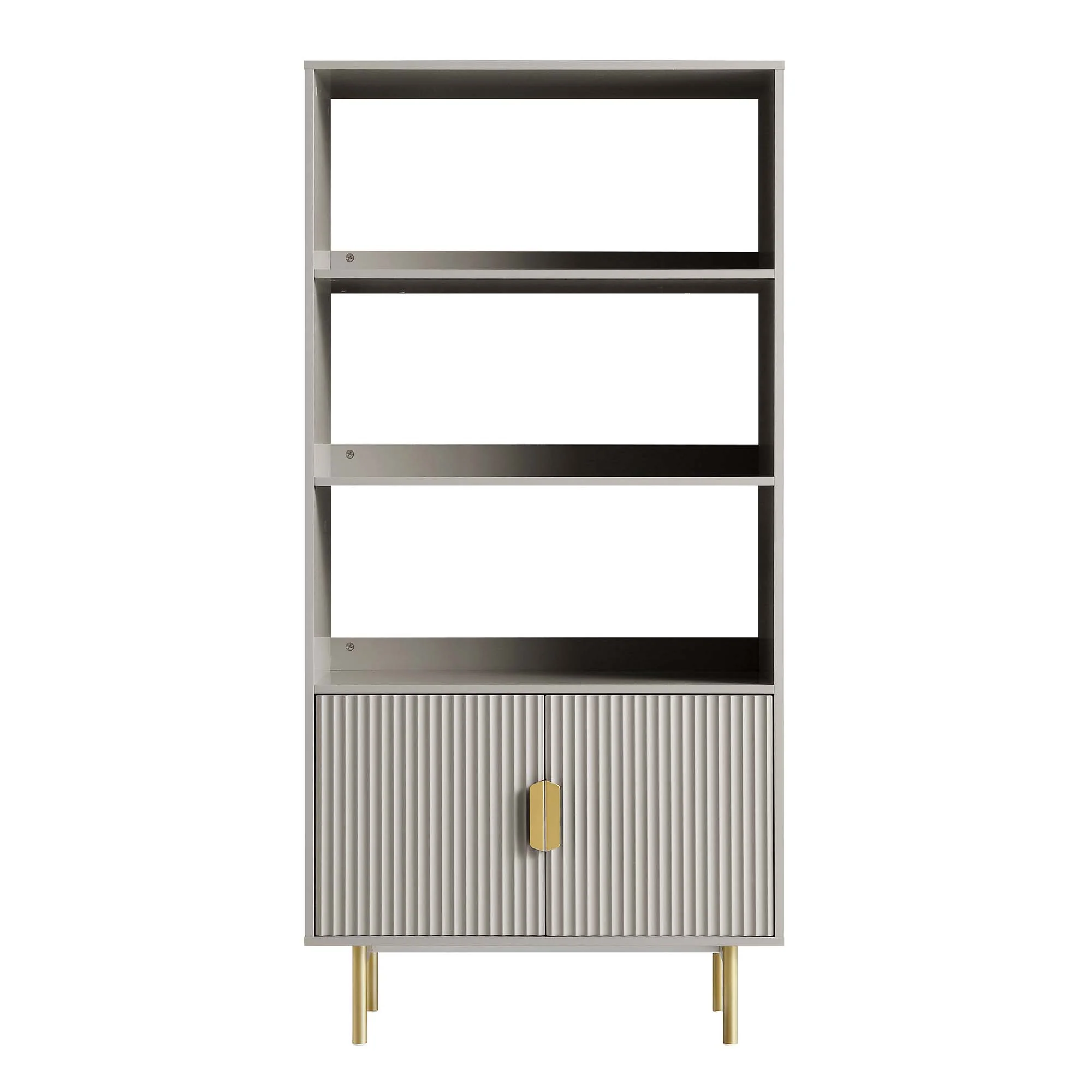 Richmond Ridged Tall Bookcase with Doors, Matte Taupe - Image 4