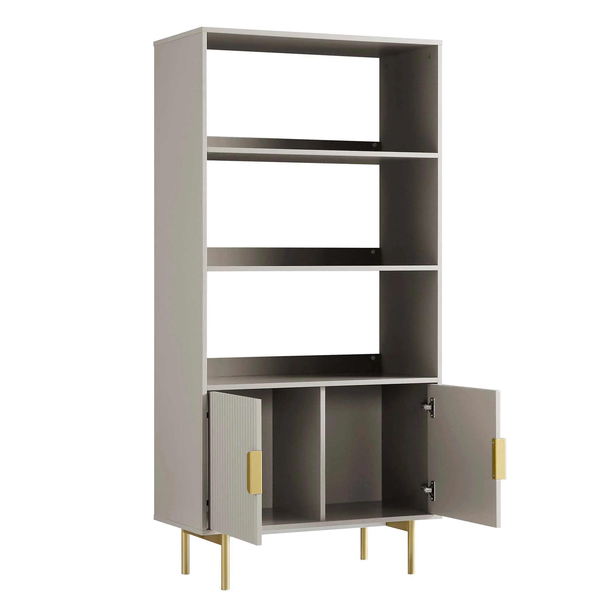 Richmond Ridged Tall Bookcase with Doors, Matte Taupe - Image 7