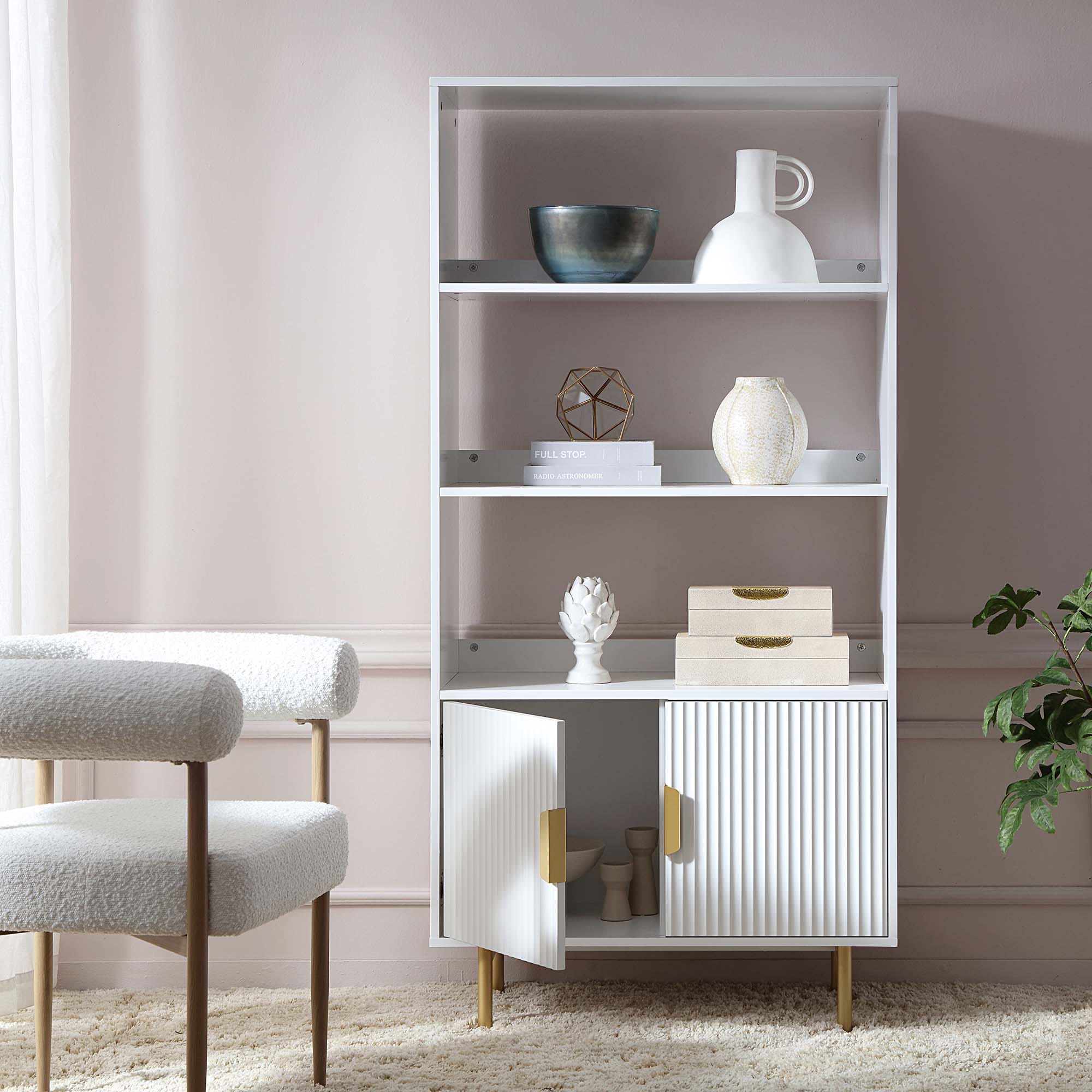 Richmond Ridged Tall Bookcase with Doors, Matte White - Image 3