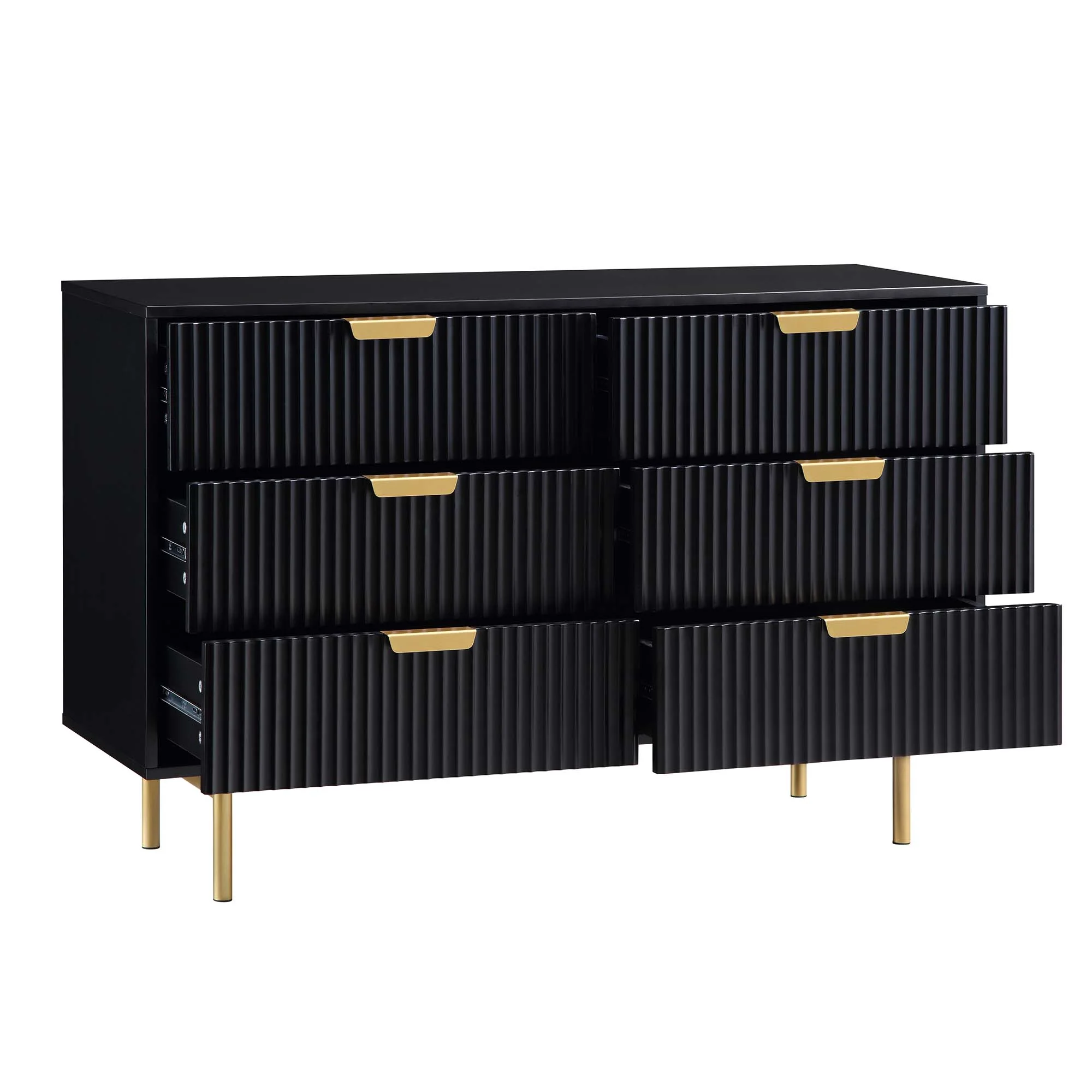 Richmond Ridged Wide Chest of 6 Drawers, Matte Black - Image 6