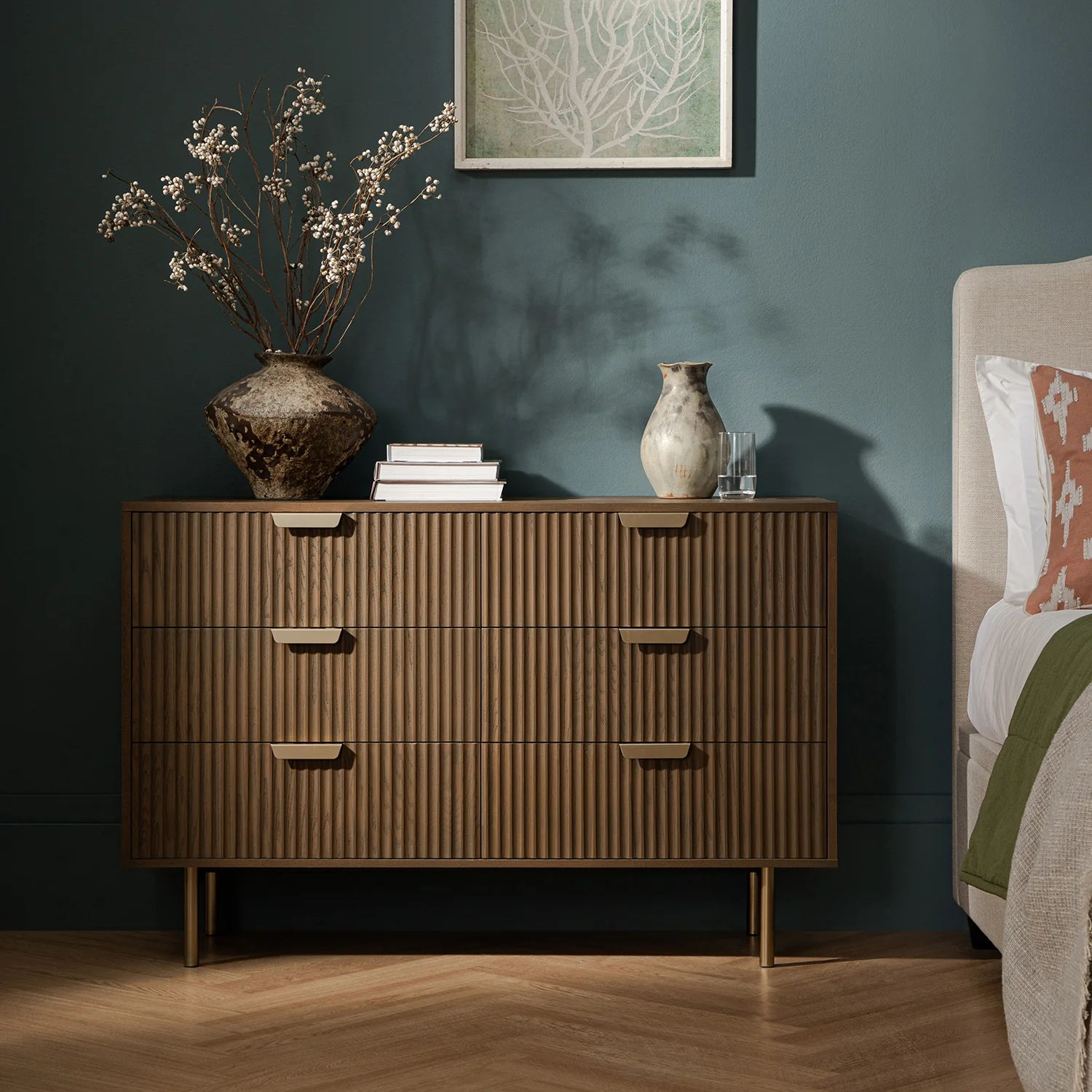 Richmond Ridged Wide Chest of 6 Drawers, Dark Ash