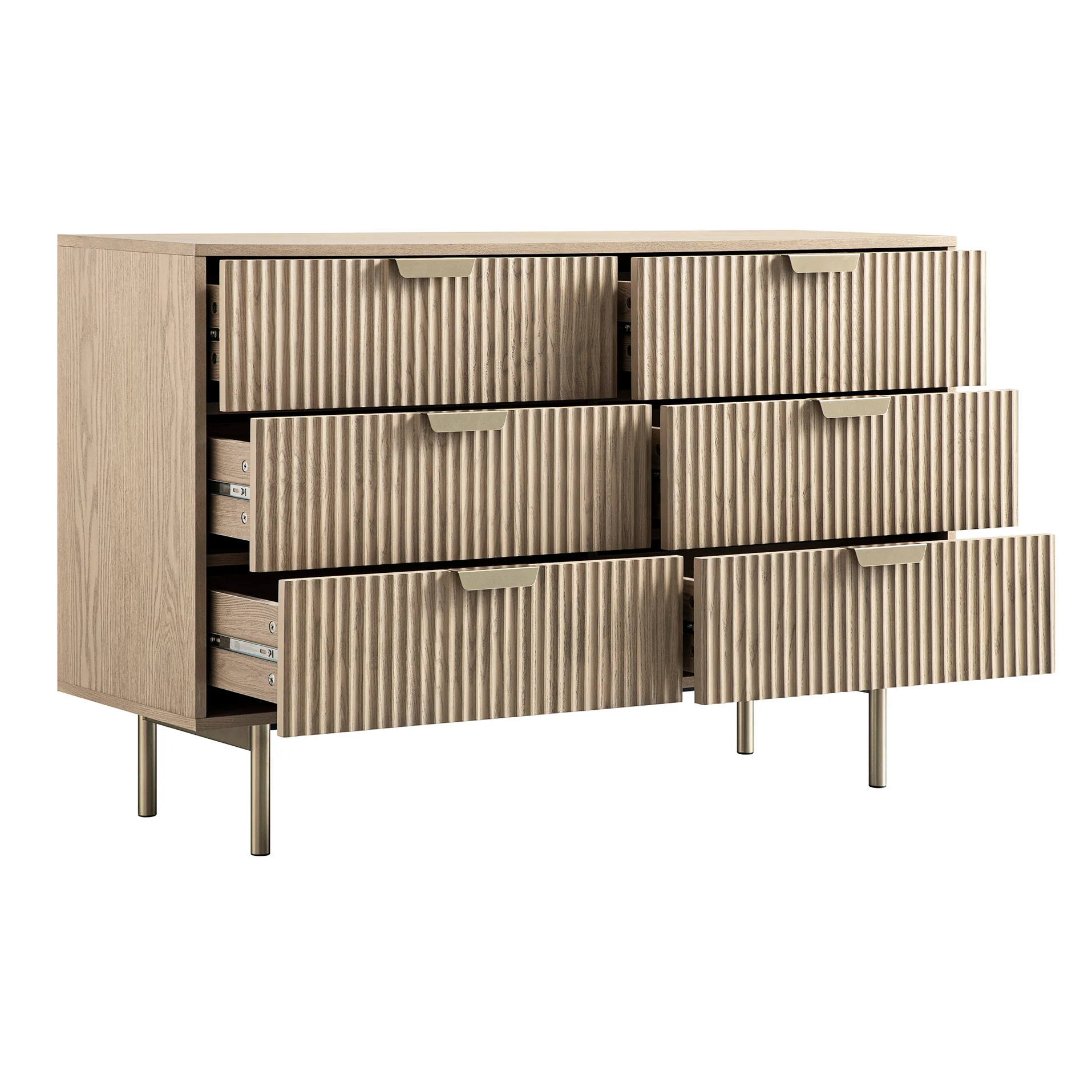 Richmond Ridged Wide Chest of 6 Drawers, Light Ash - Image 11