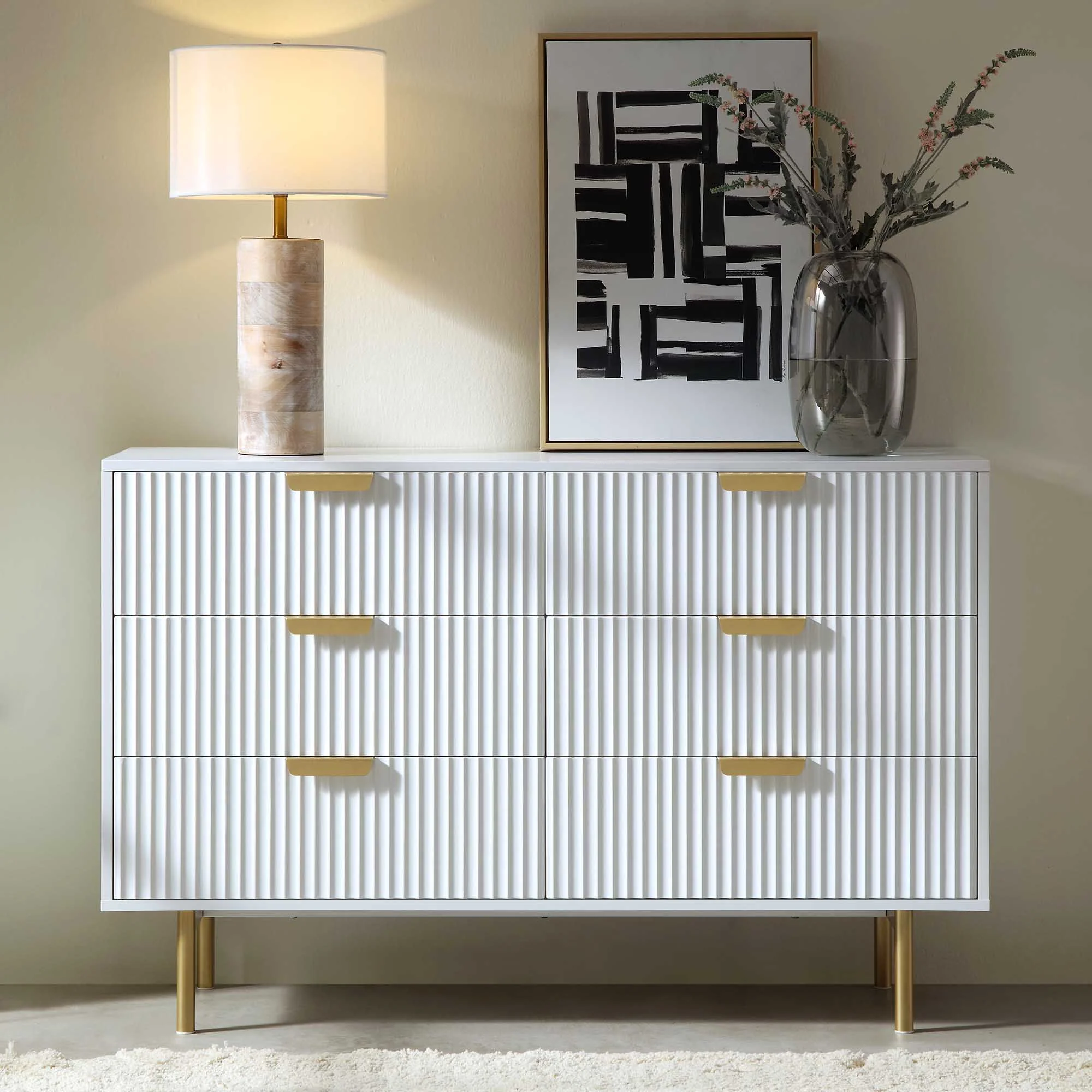 Richmond Ridged Wide Chest of 6 Drawers, Matte White - Image 2