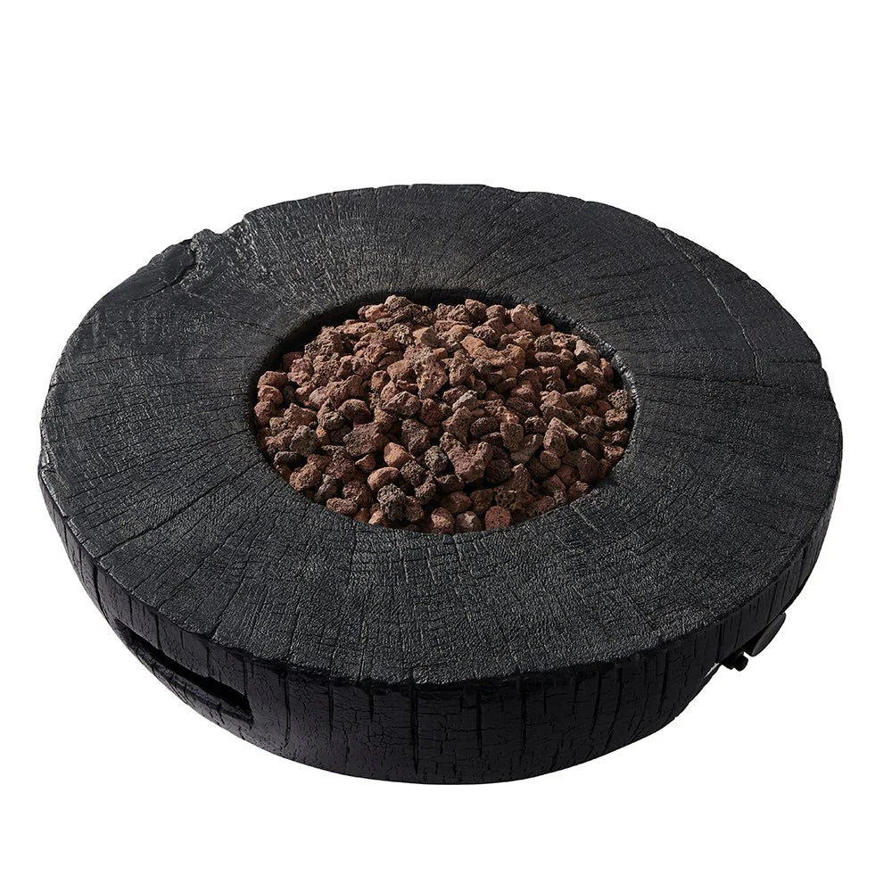 Round Outdoor Charred Wood Effect Concrete Gas Fire Bowl - Image 3