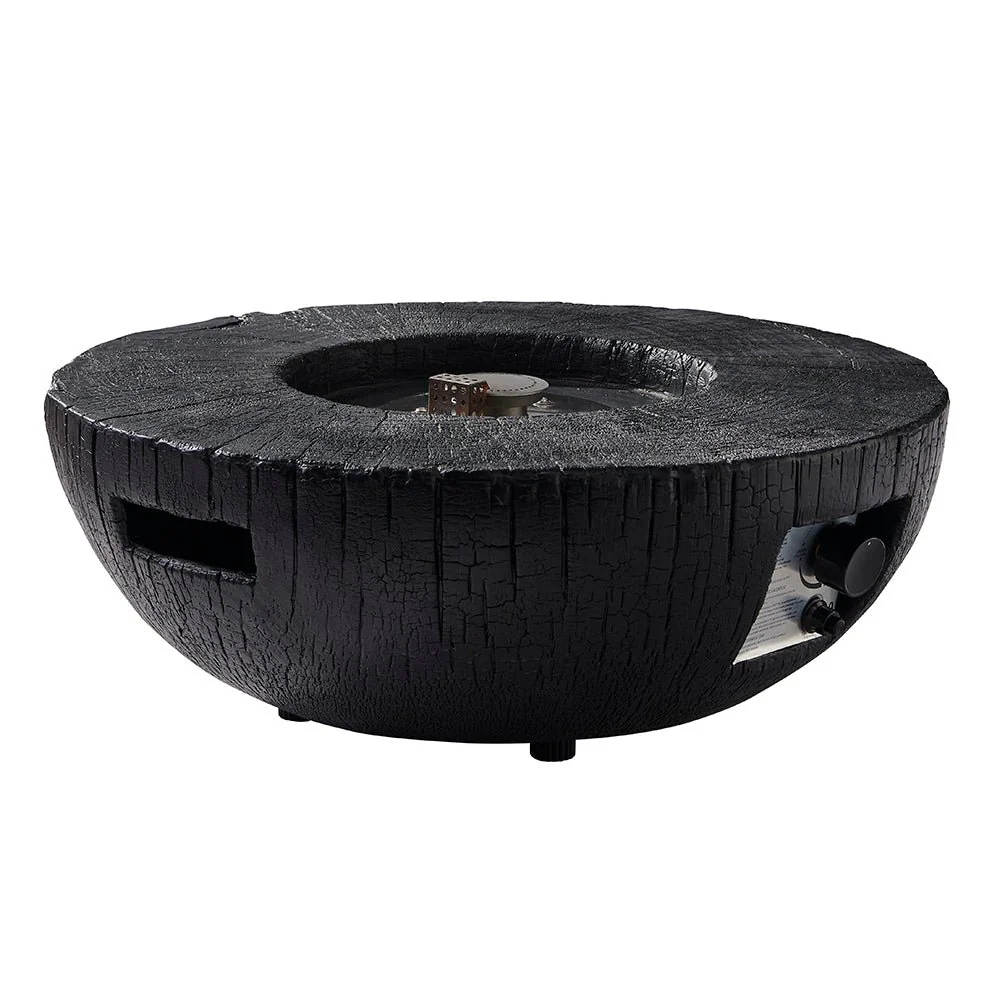Round Outdoor Charred Wood Effect Concrete Gas Fire Bowl - Image 6