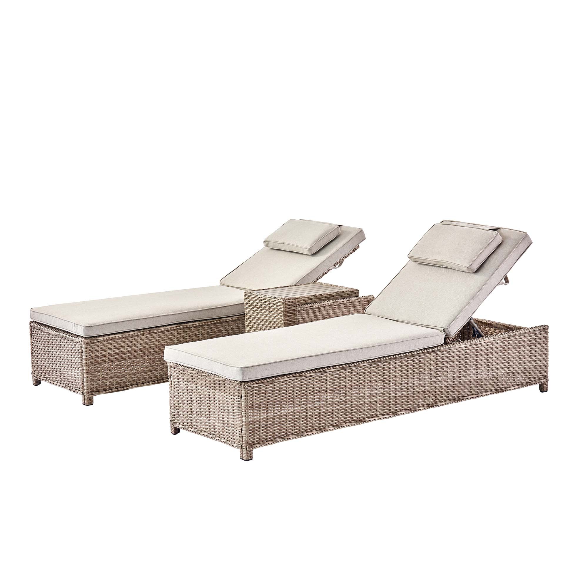 Hampshire Round Wicker Rattan Sun Lounger Set with Side Table, Natural - Image 5