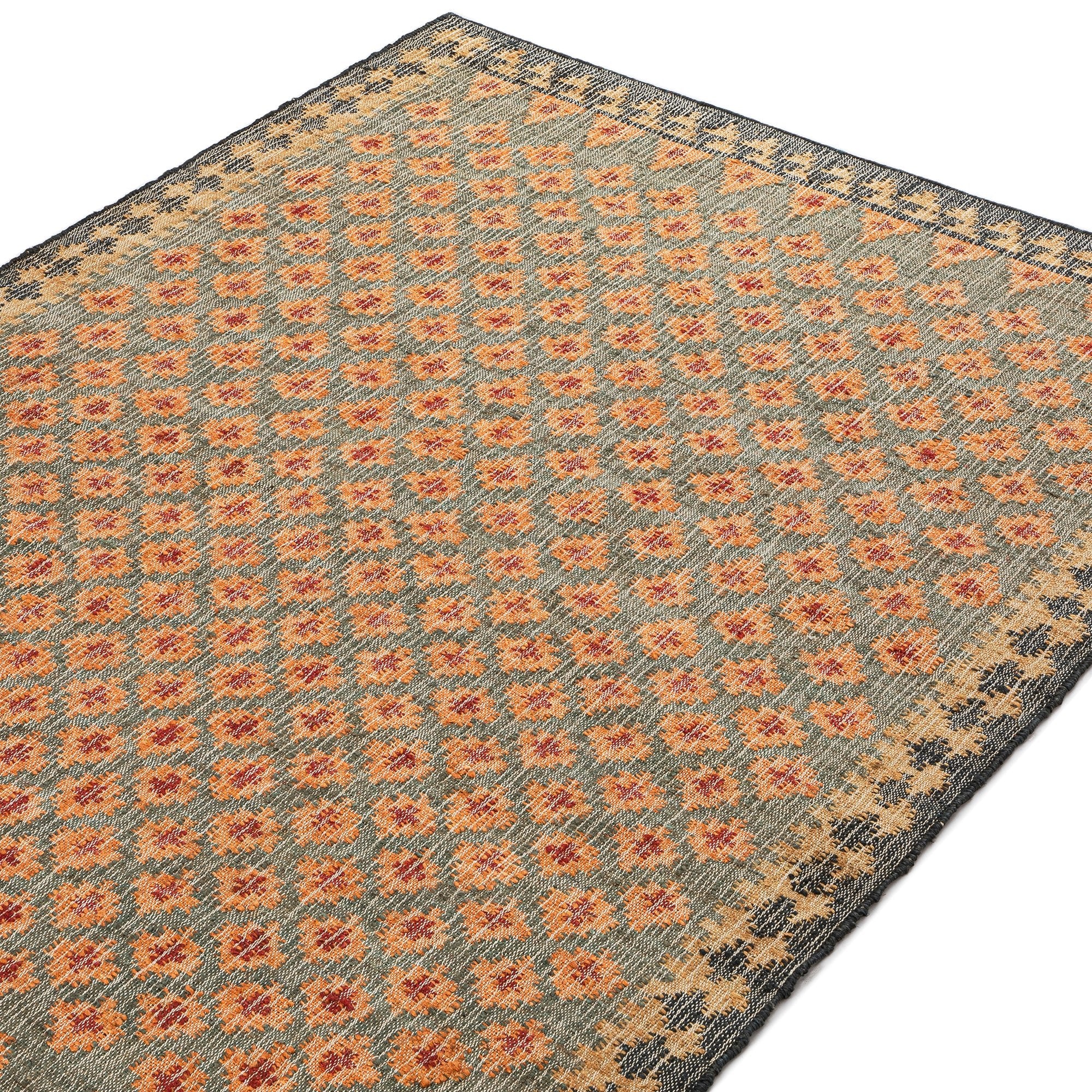 Safi Kilim Traditional Handwoven Jute & Cotton Deep Orange and Blue Rug - Image 4