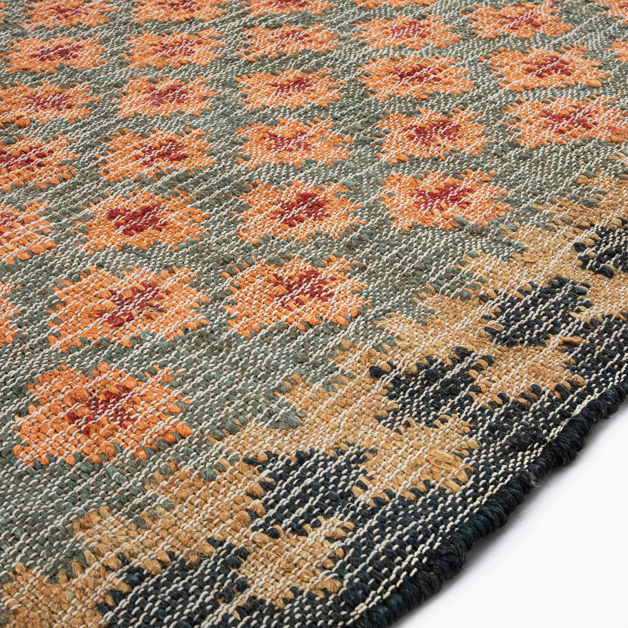 Safi Kilim Traditional Handwoven Jute & Cotton Deep Orange and Blue Rug - Image 6