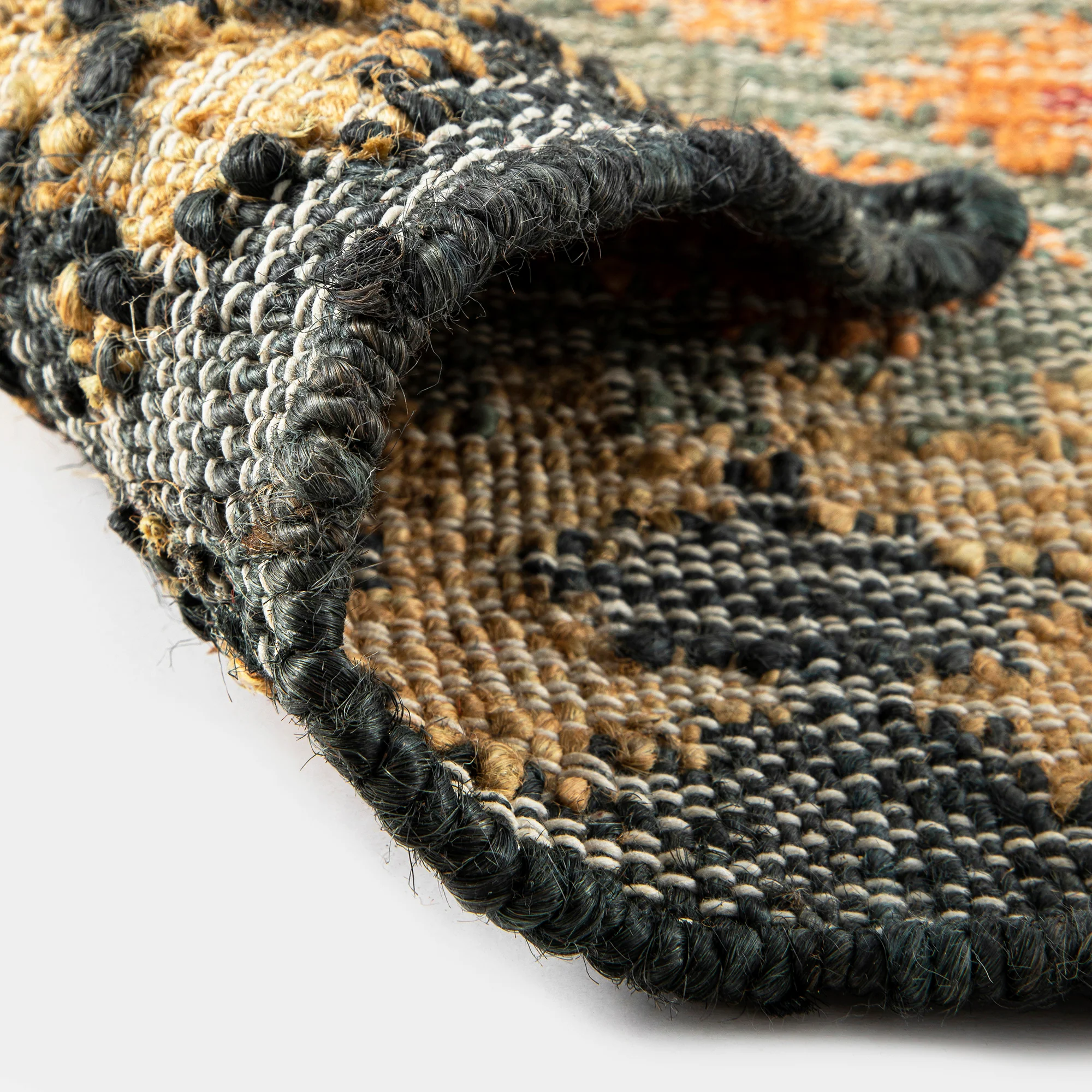 Safi Kilim Traditional Handwoven Jute & Cotton Deep Orange and Blue Rug - Image 8