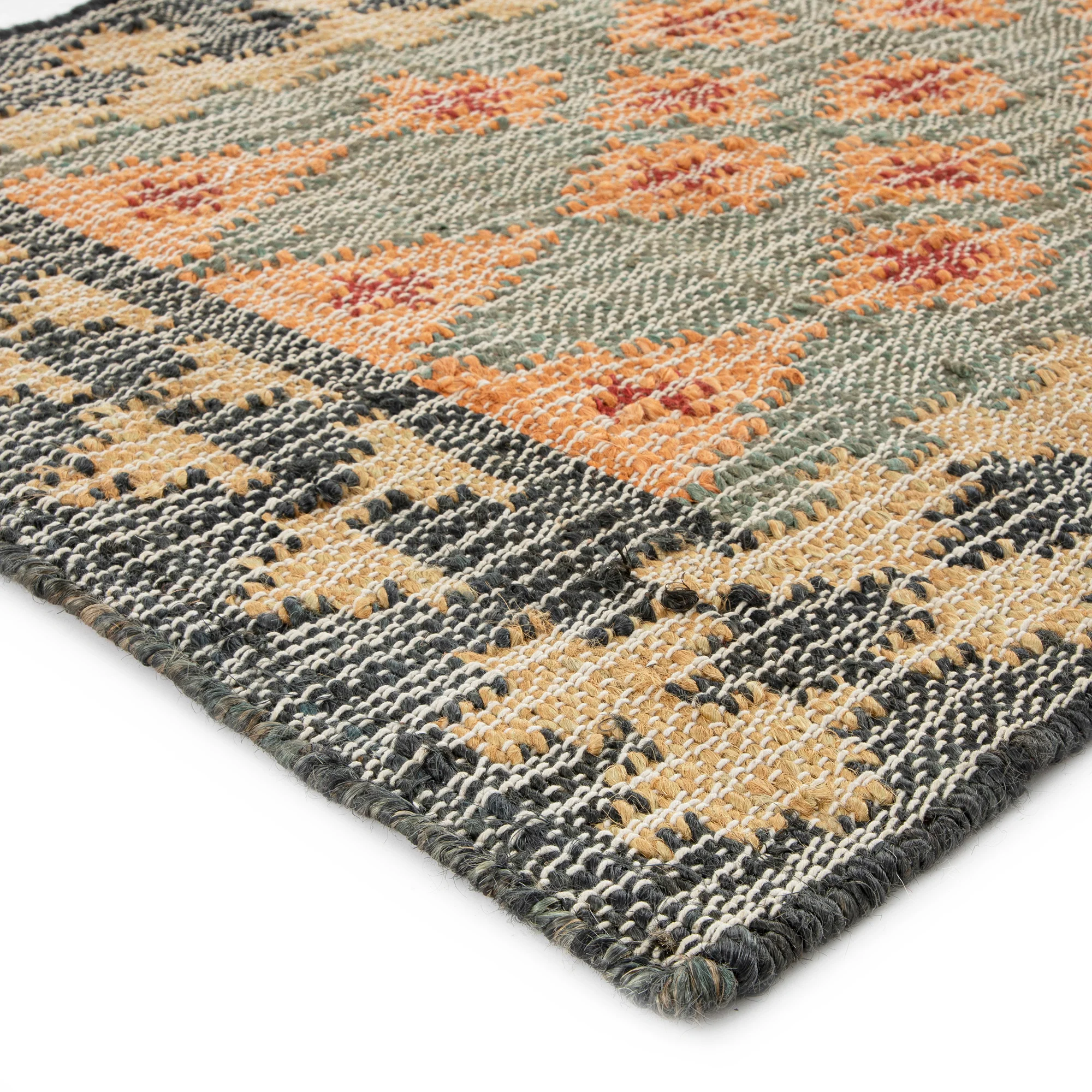 Safi Kilim Traditional Handwoven Jute & Cotton Deep Orange and Blue Runner - Image 5