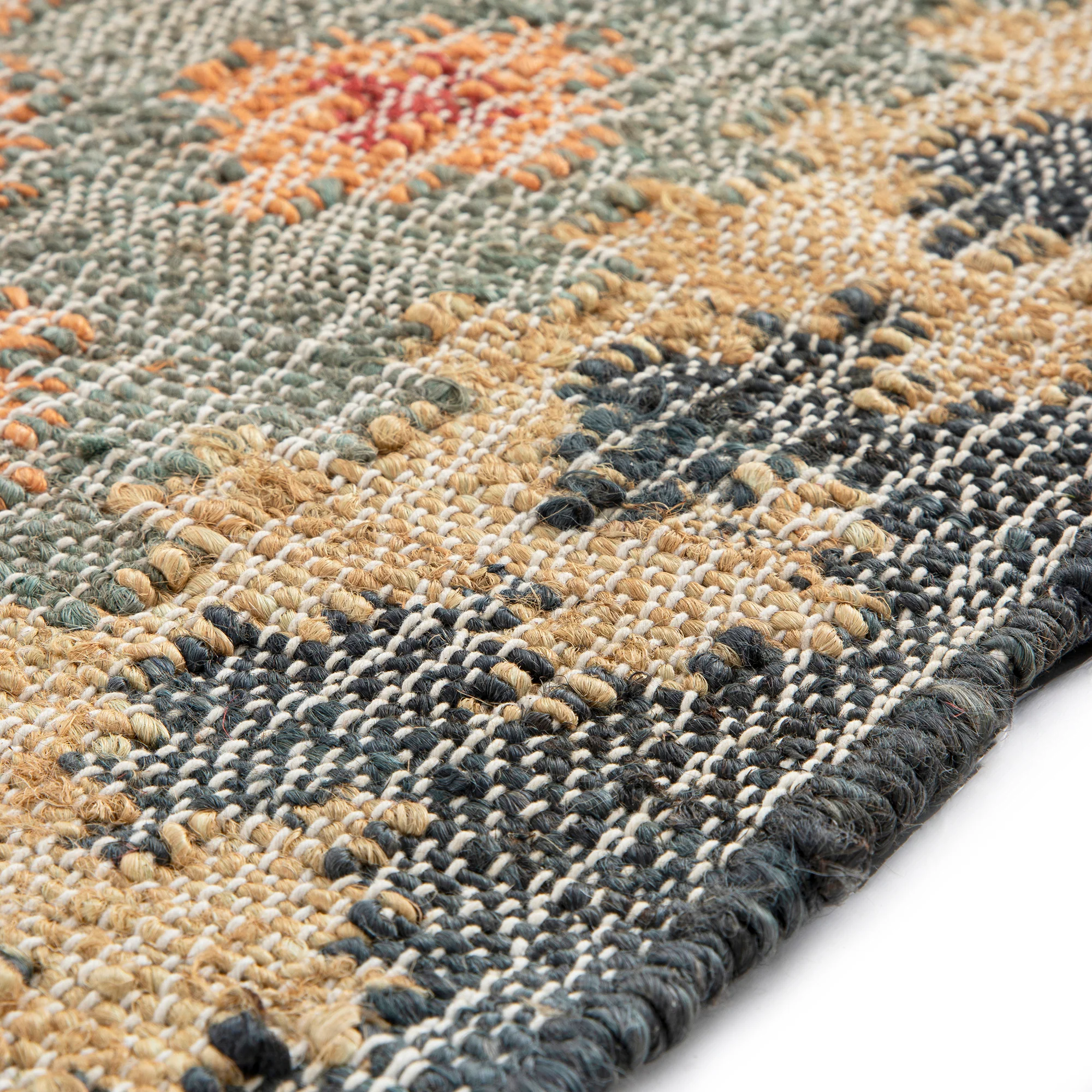 Safi Kilim Traditional Handwoven Jute & Cotton Deep Orange and Blue Runner - Image 7
