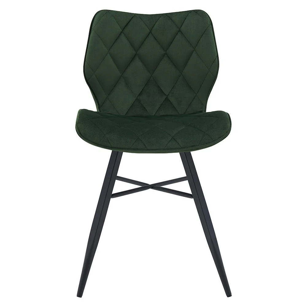 Set of 2 Ampney Velvet Diamond Stitch Dining Chairs with Metal Legs (Green Velvet) - Image 5