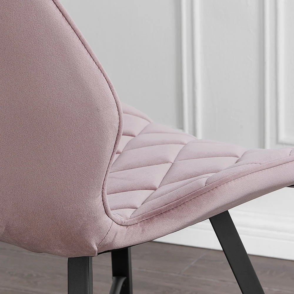 Set of 2 Ampney Velvet Diamond Stitch Dining Chairs with Metal Legs (Dusty Pink Velvet) - Image 3