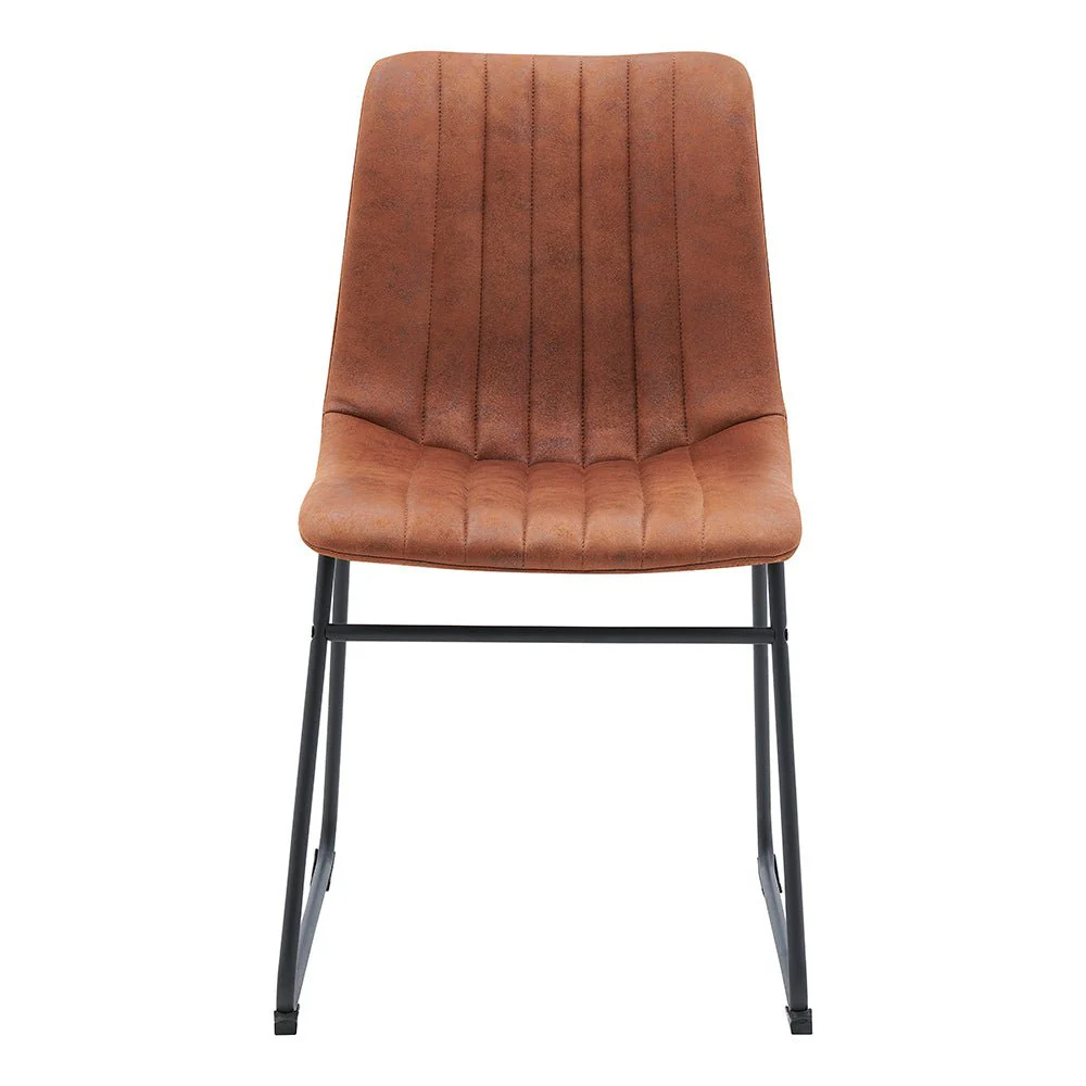 Sutton Set of 2 Vegan Leather Fluted Dining Chairs with Metal Frame (Cognac Brown) - Image 5