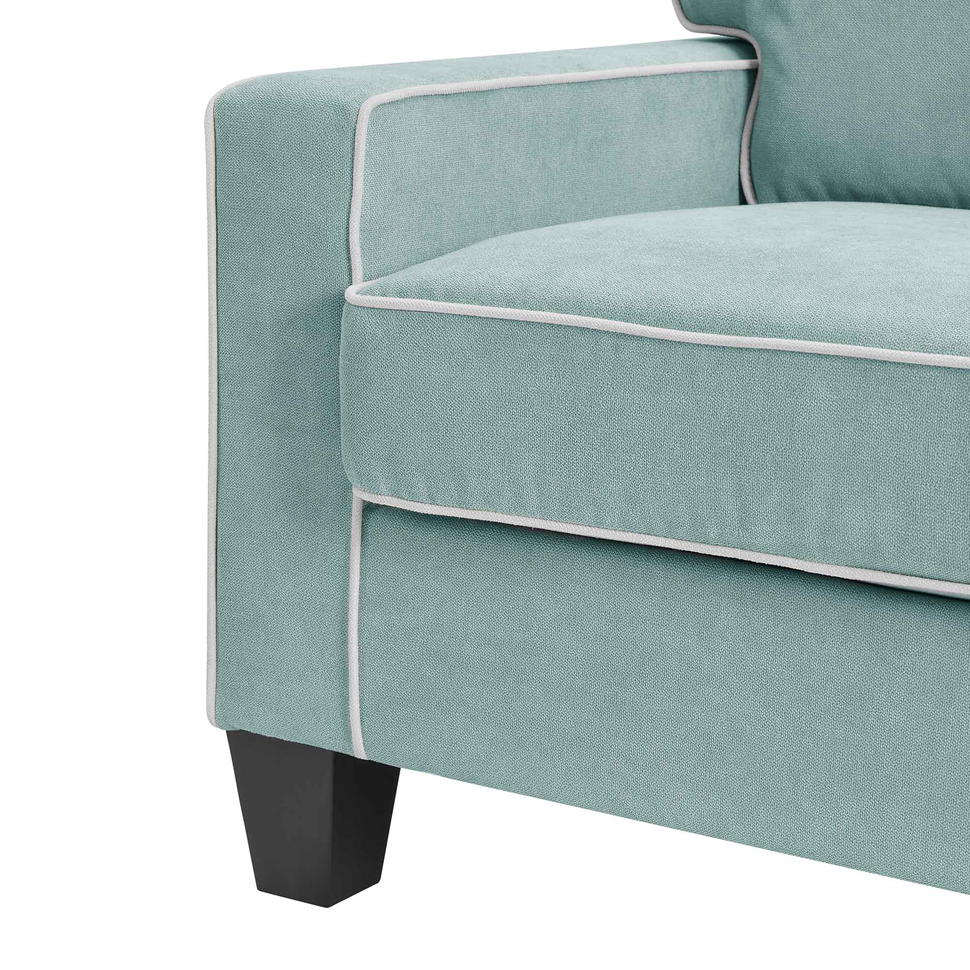 Sherbrook Large 2-Seater Mint Brushed Fabric Sofa with Contrasting Piping - Image 8