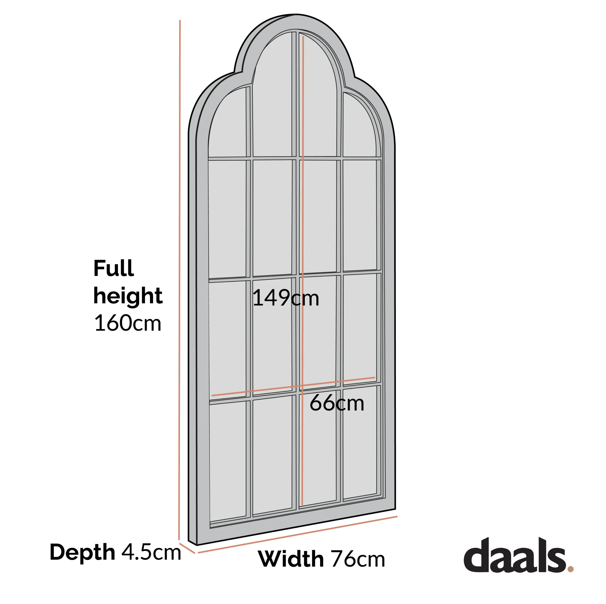 Southam Arched Full Length Wooden Frame Window Mirror 160 x 76 cm - Image 5
