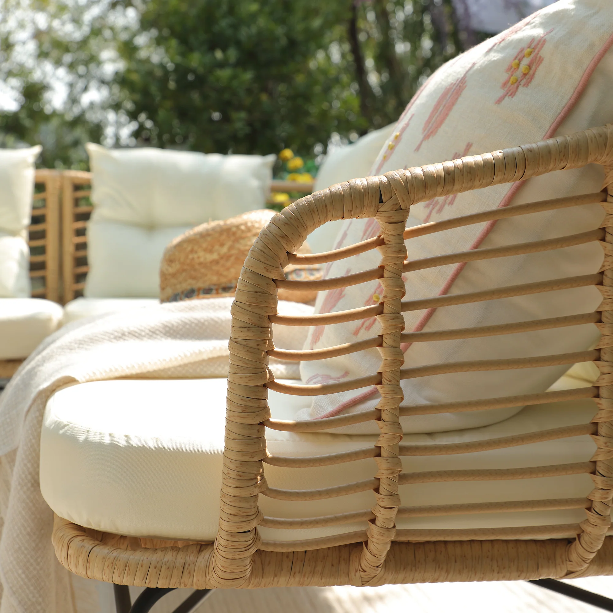 St Loy Natural Rattan Corner Sofa Set with Table - Image 8