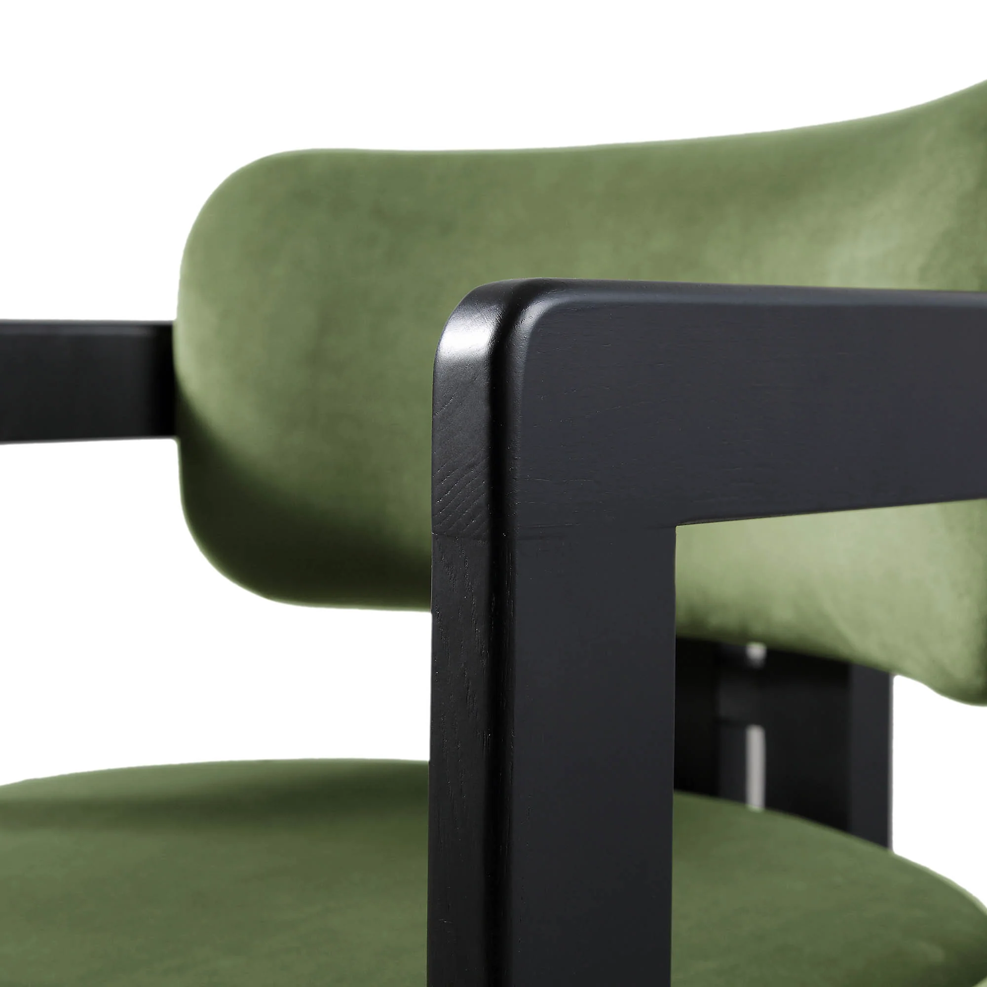 Stanford Curved Oak Frame Upholstered Chair, Moss Green Velvet Black Frame - Image 15