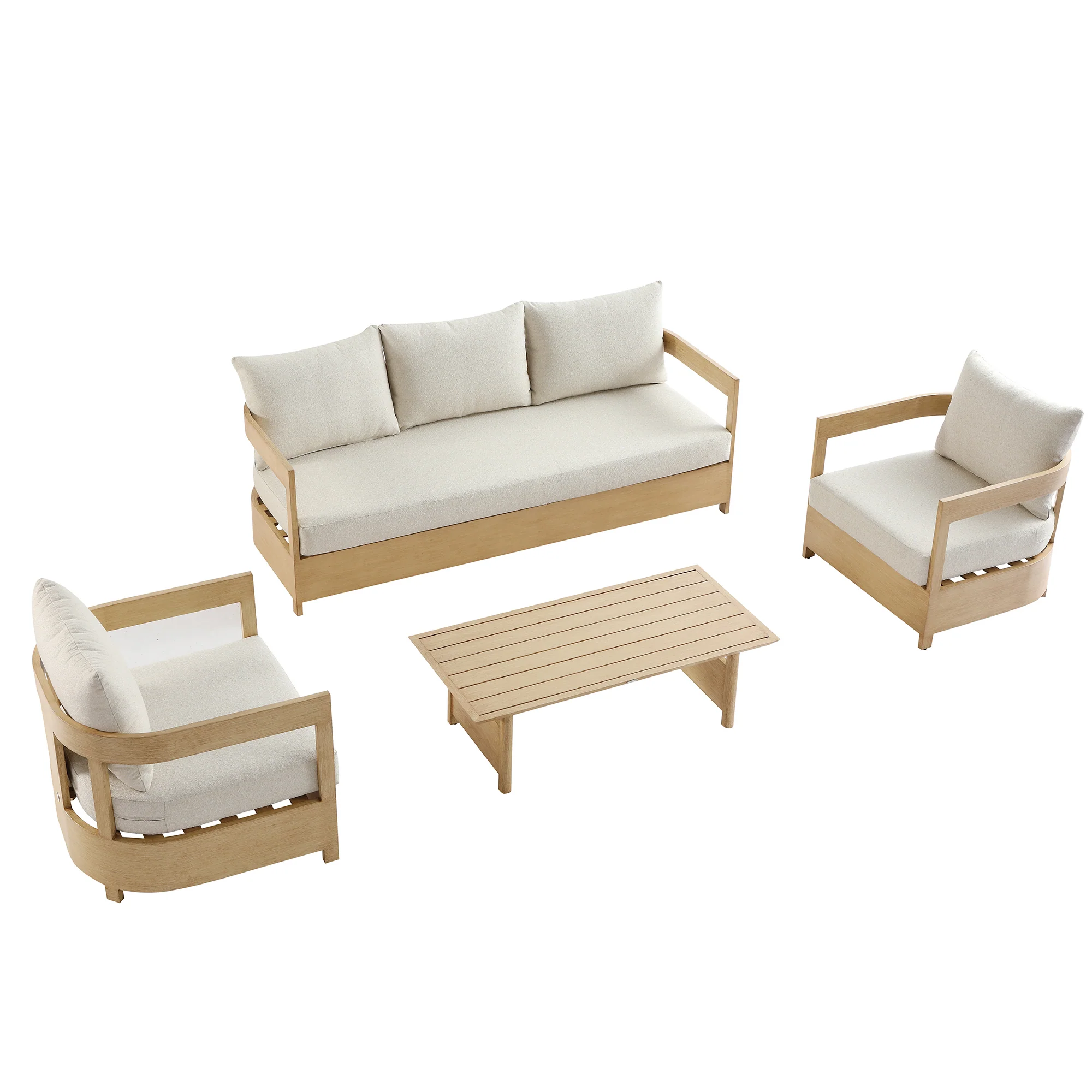 Stanford Outdoor 5-Seater Sofa Set, Natural with Beige Boucle Fabric - Image 4