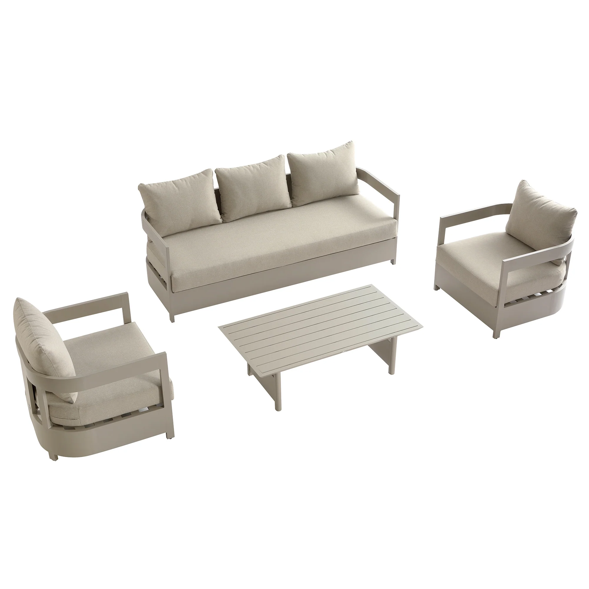 Stanford Outdoor 5-Seater Sofa Set, Taupe with Light Taupe Fabric - Image 14