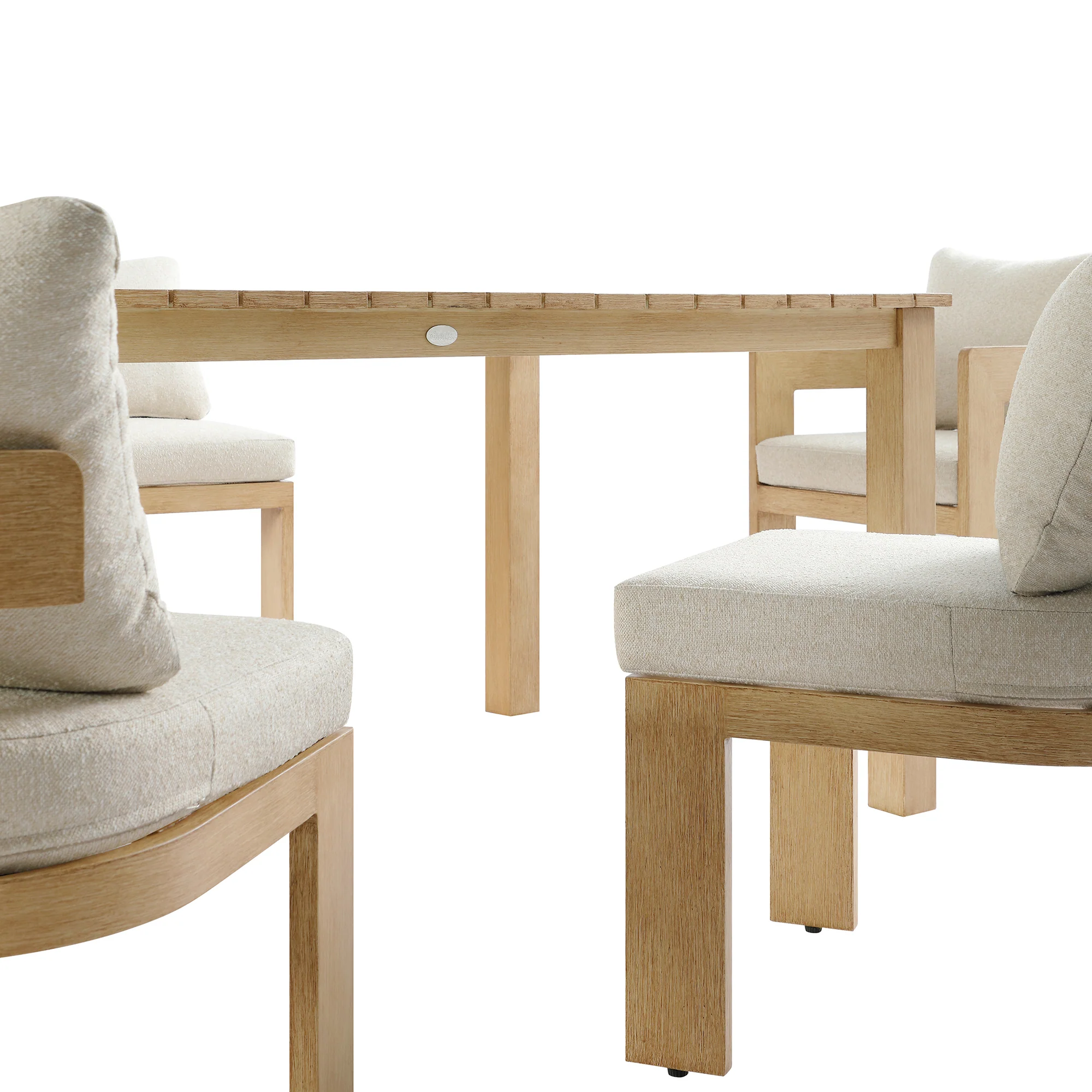Stanford Outdoor 6-Seater Rectangular Dining Set, Natural with Beige Boucle Fabric - Image 14