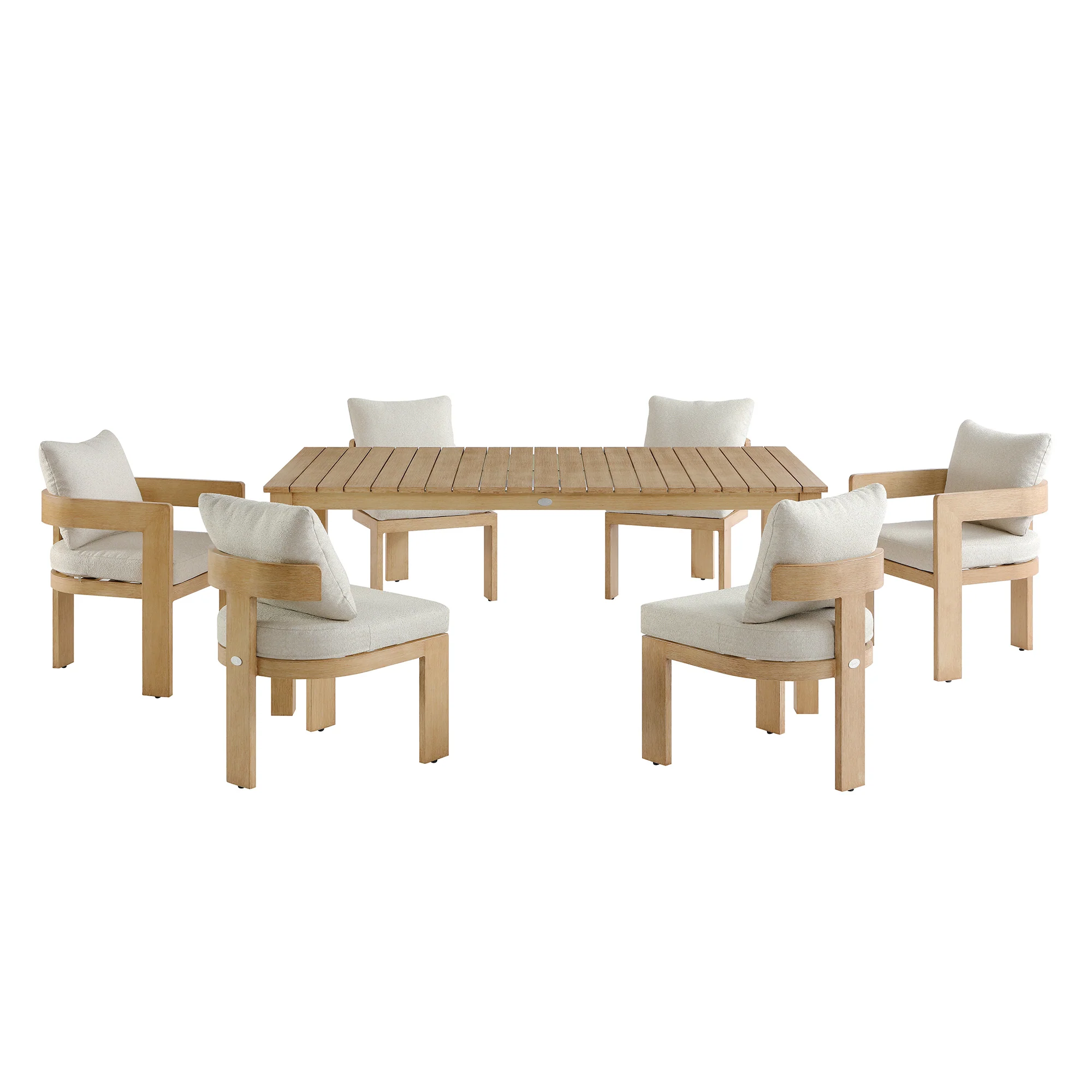 Stanford Outdoor 6-Seater Rectangular Dining Set, Natural with Beige Boucle Fabric - Image 4