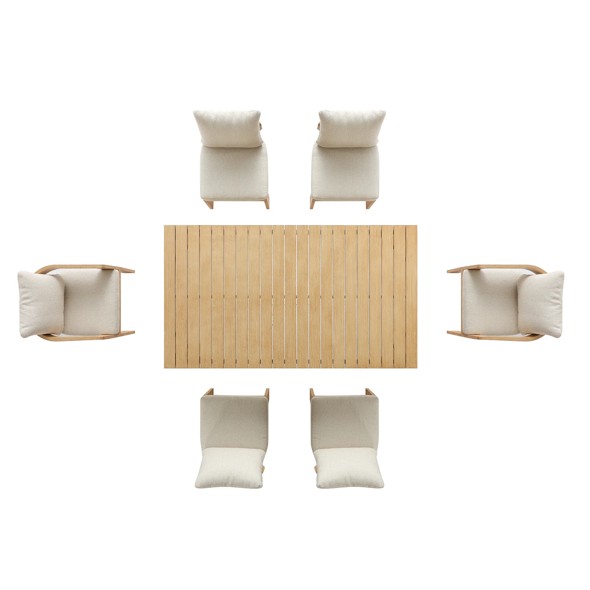 Stanford Outdoor 6-Seater Rectangular Dining Set, Natural with Beige Boucle Fabric - Image 7