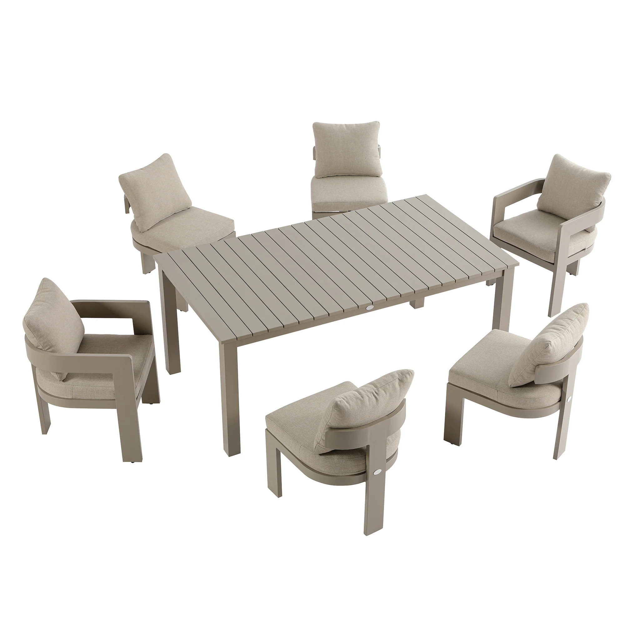 Stanford Outdoor 6-Seater Rectangular Dining Set, Taupe with Light Taupe Fabric - Image 13